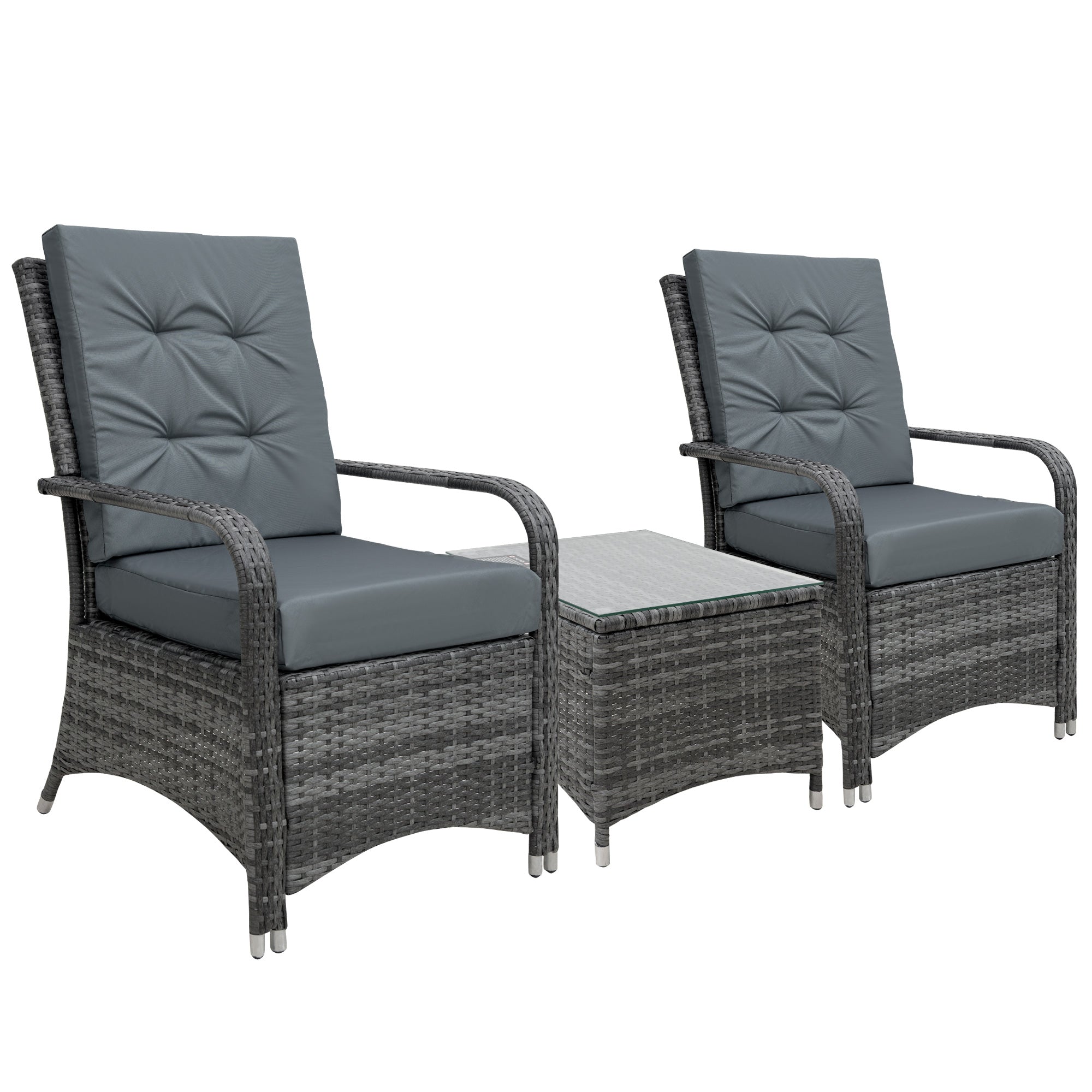 Outsunny 2-Seater Rattan Table Chair Bistro Garden Furniture Set Wicker Table Outdoor Patio - North Peak Garden Furniture