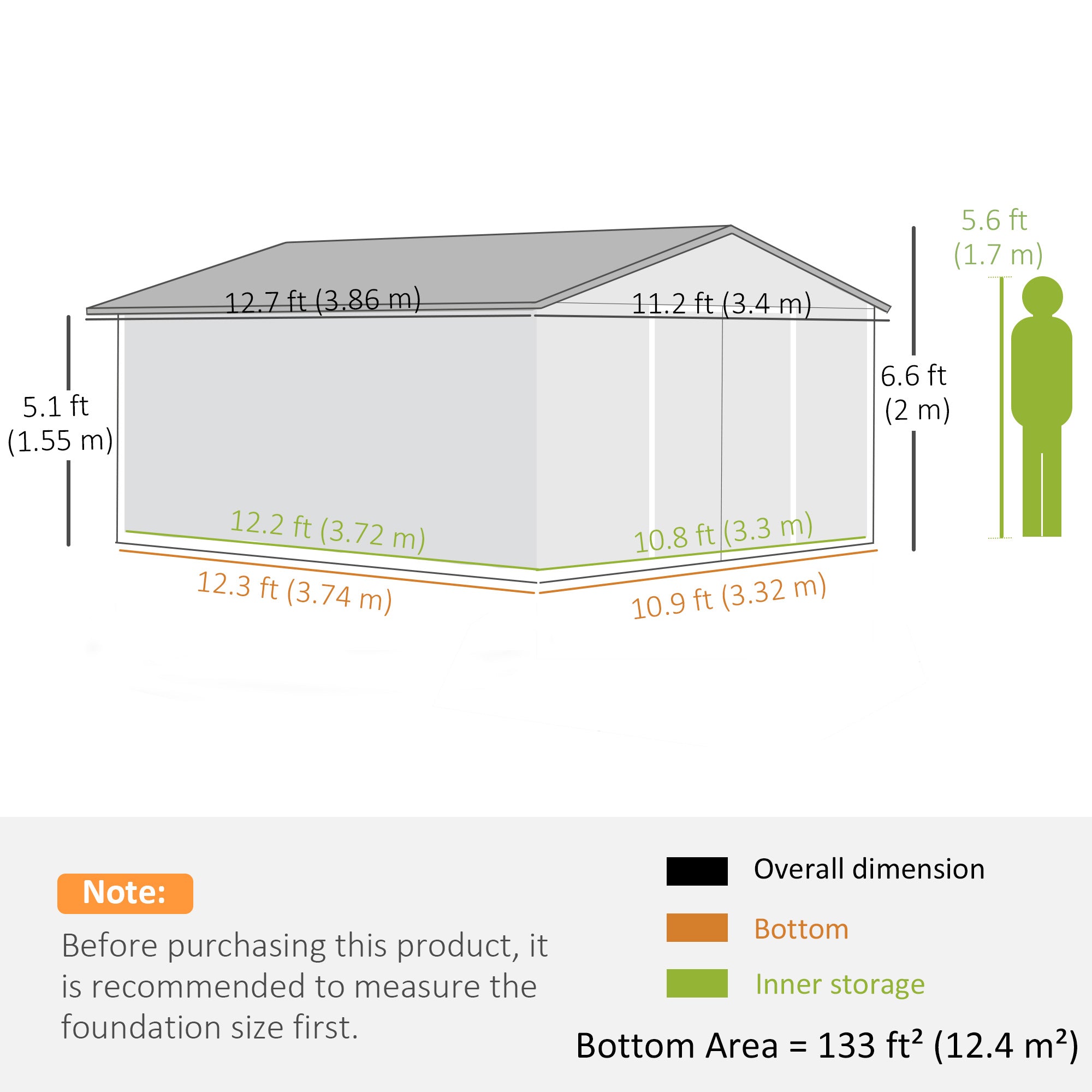 Outsunny 13 x 11ft Garden Metal Storage Shed Outdoor Storage Shed with Foundation Kit Ventilation & Doors, Light Grey