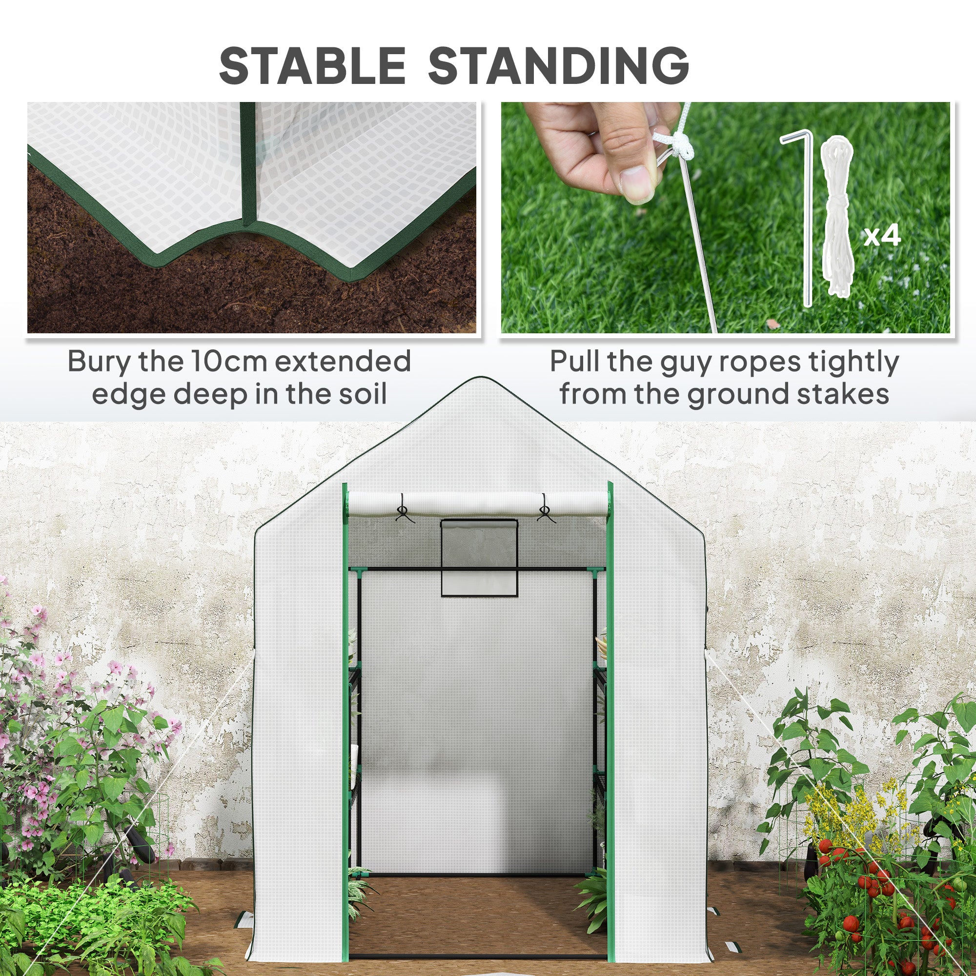 Outsunny 143 x 140cm Walk-In Greenhouse, with Accessories - White - North Peak Garden Furniture