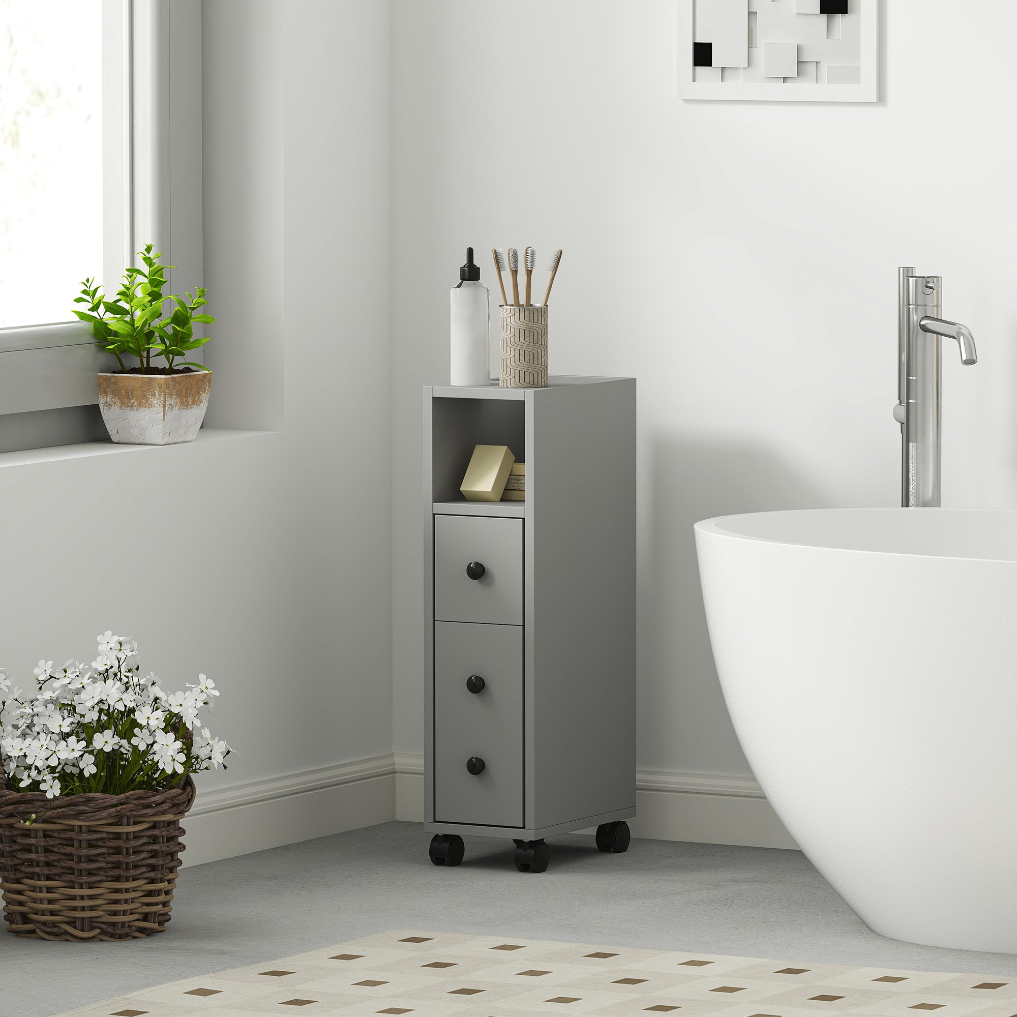 kleankin Slimline Bathroom Storage Cabinet - Grey - North Peak Garden Furniture
