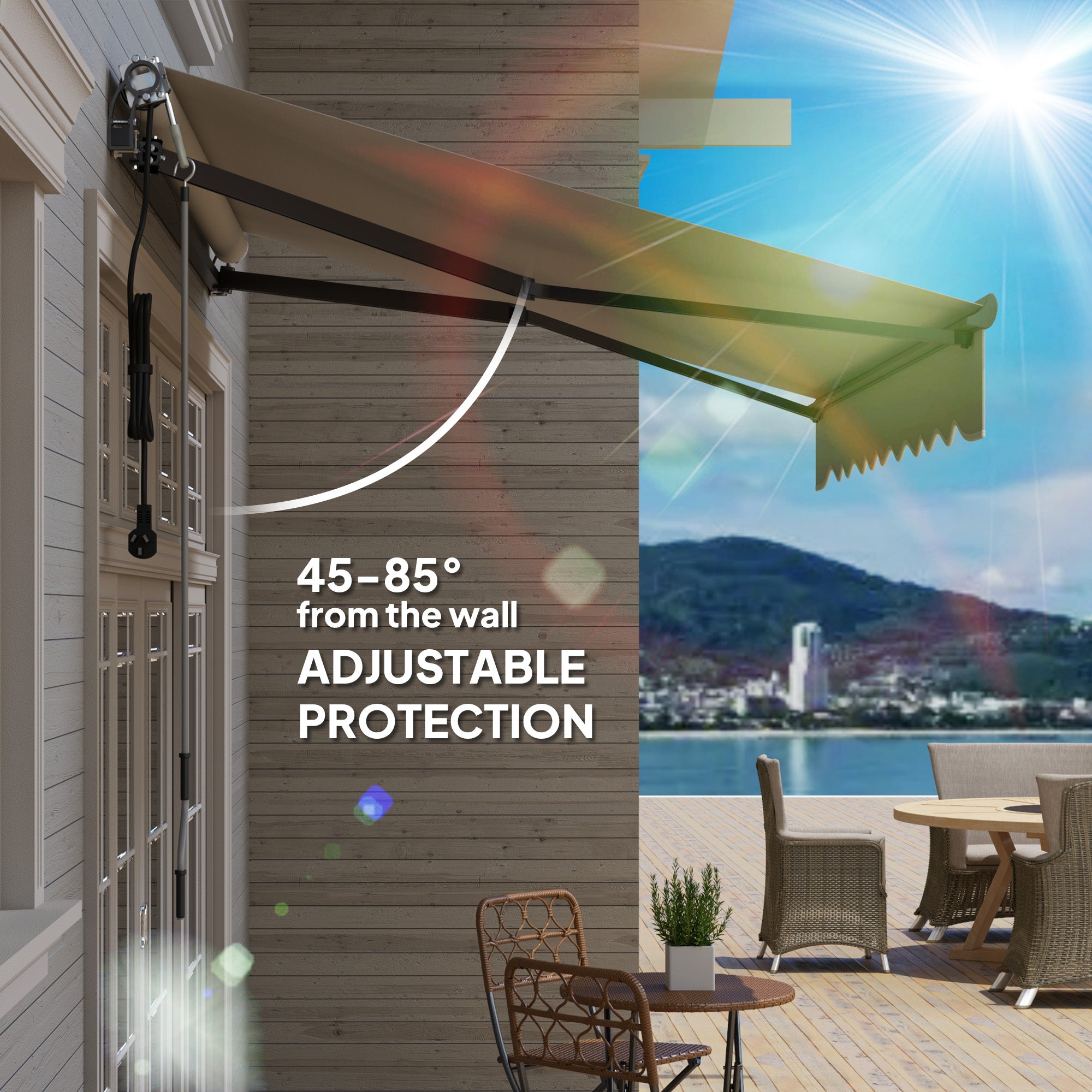 Outsunny 2.5 x 2m Electric Awning with Remote Controller, Aluminium Frame DIY Retractable Awning, UV30+ Sun Shade Canopy for Garden Patio Deck Door Window, Light Grey - North Peak Garden Furniture
