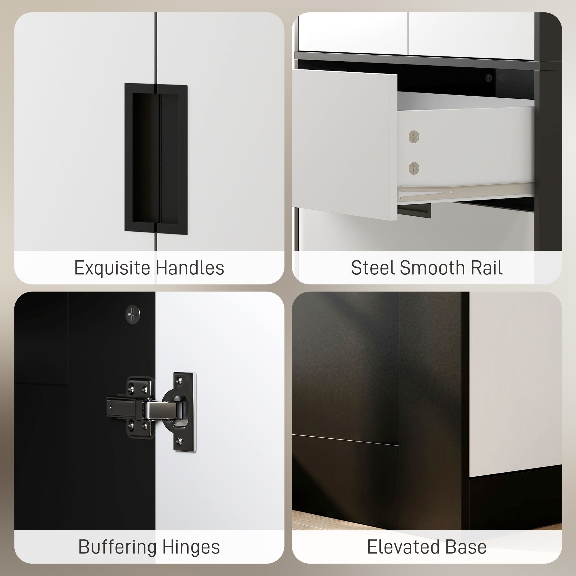 HOMCOM 2 Door Wardrobe, Modern Wardrobe with 3 Drawers and Hanging Rod for Bedroom, Black
