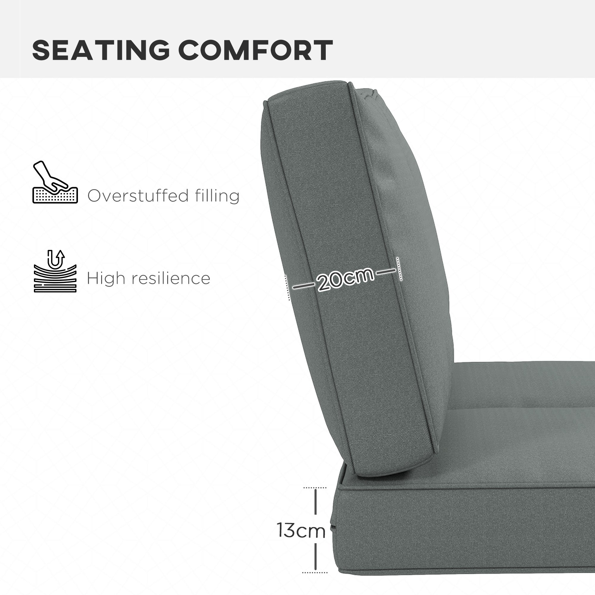 Outsunny 2 Seater Back and Seat Cushion Pillows Replacement, Patio Chair Cushions Set for Indoor Outdoor, Charcoal Grey - North Peak Garden Furniture