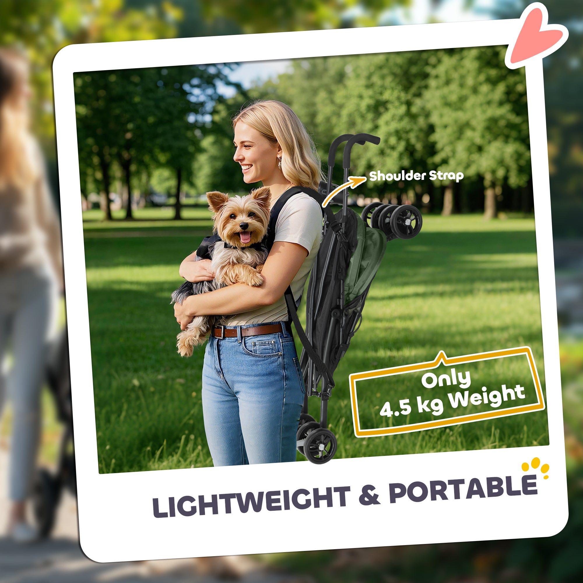 PawHut Umbrella Structure Dog Stroller, Lightweight & Portable Dog Pram w/ Shoulder Strap, Storage Bag & Cup Holder, Dark Green - North Peak Garden Furniture