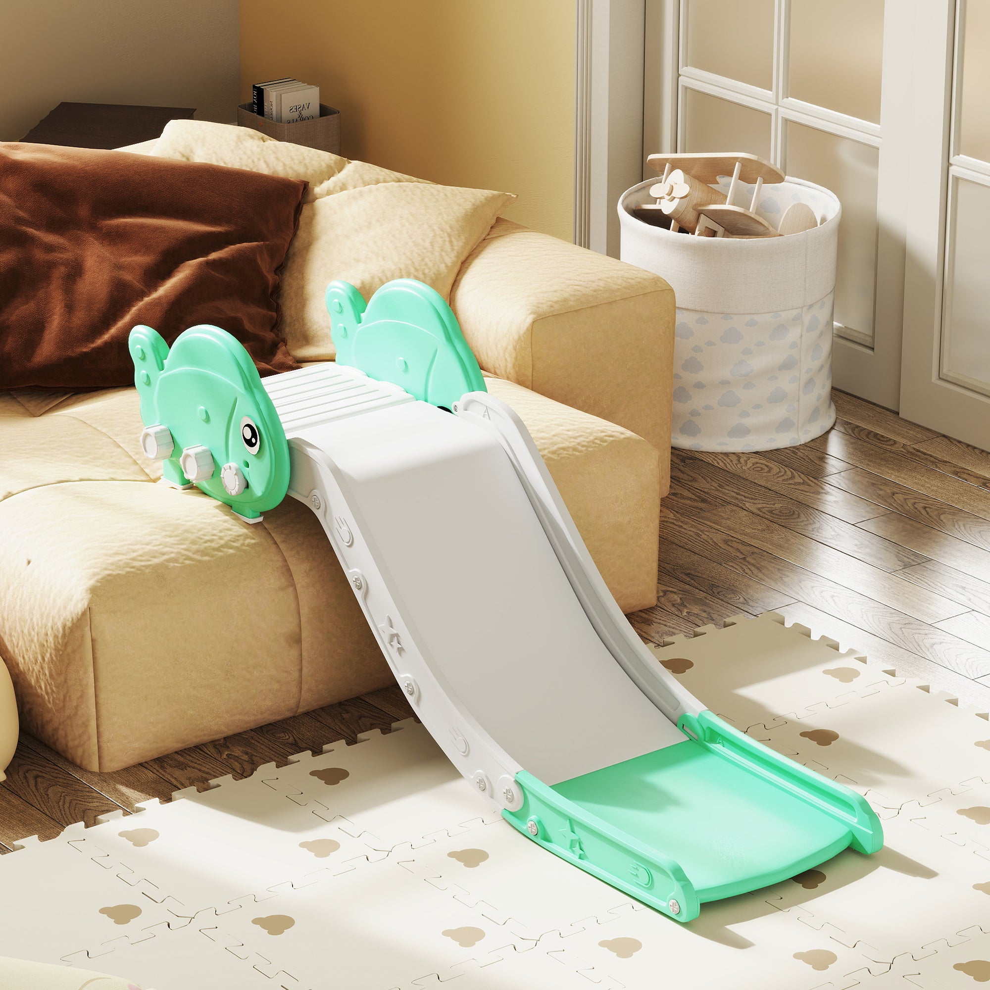AIYAPLAY Kids Sofa Slide with 130cm Extended Length, HDPE Toddler Slide for Sofa, Bed, Stairs, Easy Assemble & Storage, Green - North Peak Garden Furniture
