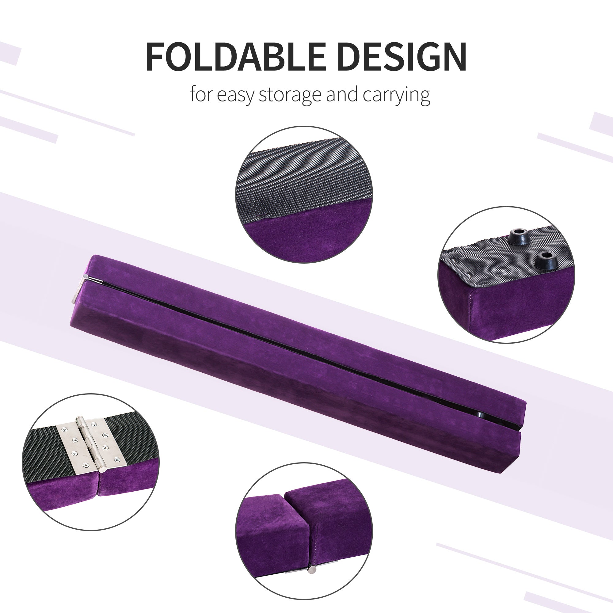 HOMCOM 2.4M 8FT Gymnastics Folding Balance Beam Home Gym Training Exercise Sports - Purple