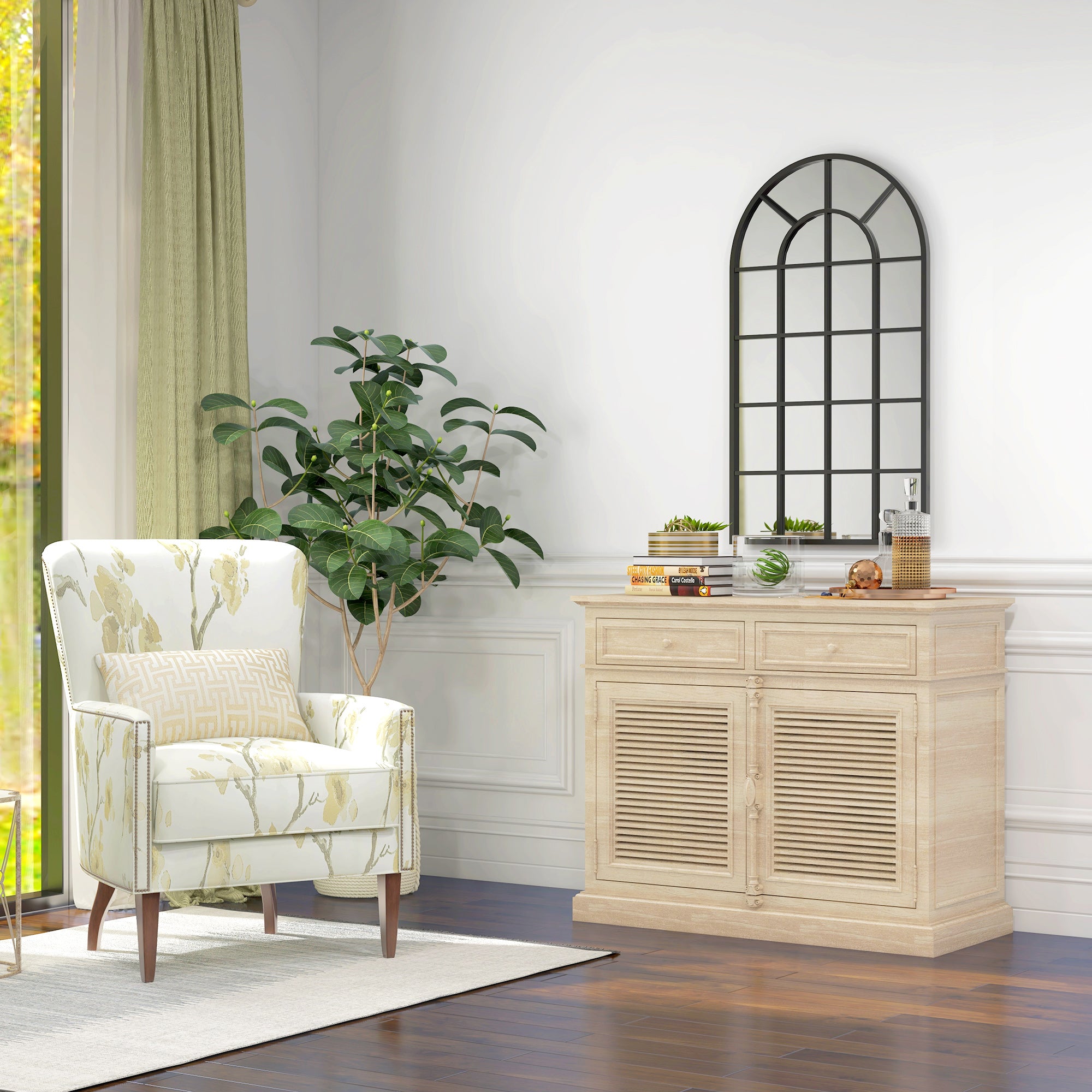 HOMCOM 110 x 62 cm Arched Decorative Wall Mirror for Bedroom Living Room, Modern Window Bathroom Mirror for Home Decor - North Peak Garden Furniture