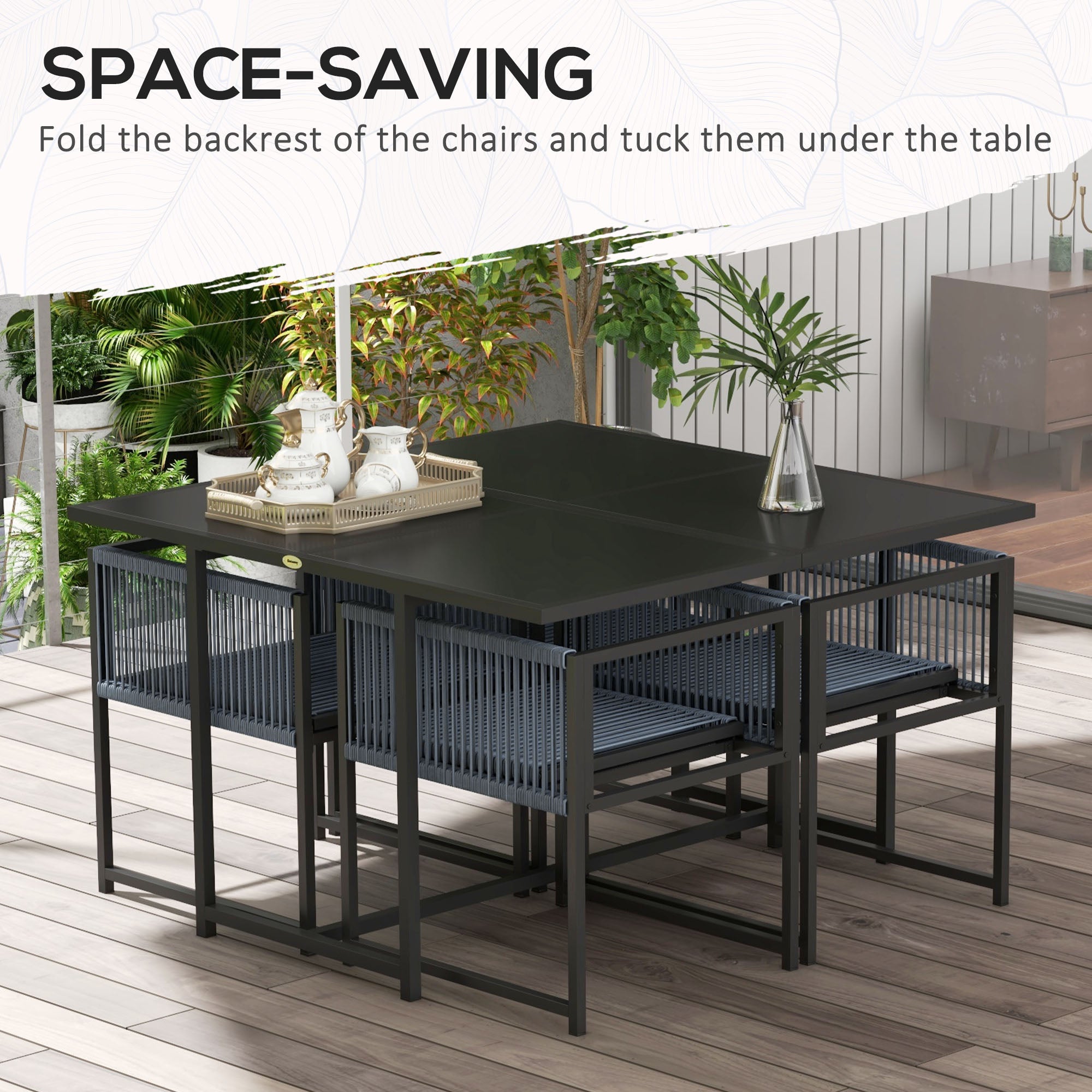 Outsunny Five-Piece Metal Dining Set, with Folding Back Chairs - North Peak Garden Furniture