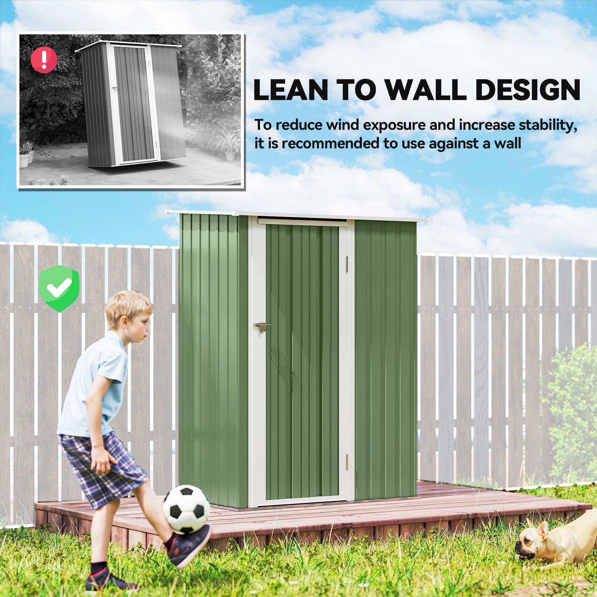 Outsunny 5ft x 3ft Garden Metal Storage Shed, Outdoor Tool Shed with Sloped Roof, Lockable Door for Tools, Equipment, Light Green
