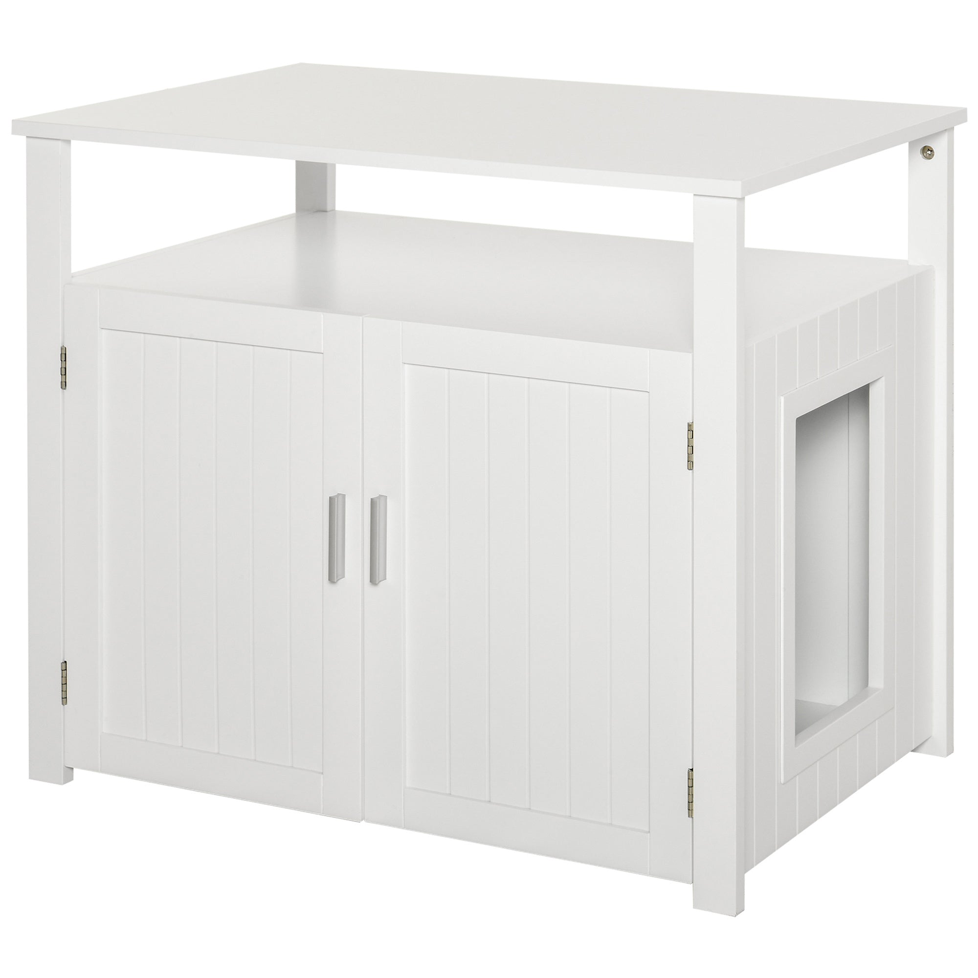 PawHut Wooden Cat Litter Box Enclosure Furniture with Adjustable Interior Wall & Large Tabletop for Nightstand, White - North Peak Garden Furniture