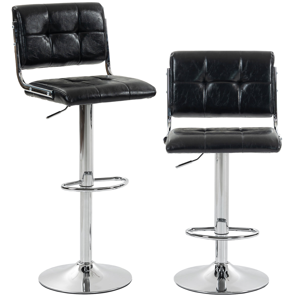 HOMCOM Bar Stools Modern PU Leather Adjustable Breakfast Bar Stools Backrest Set of 2 Black