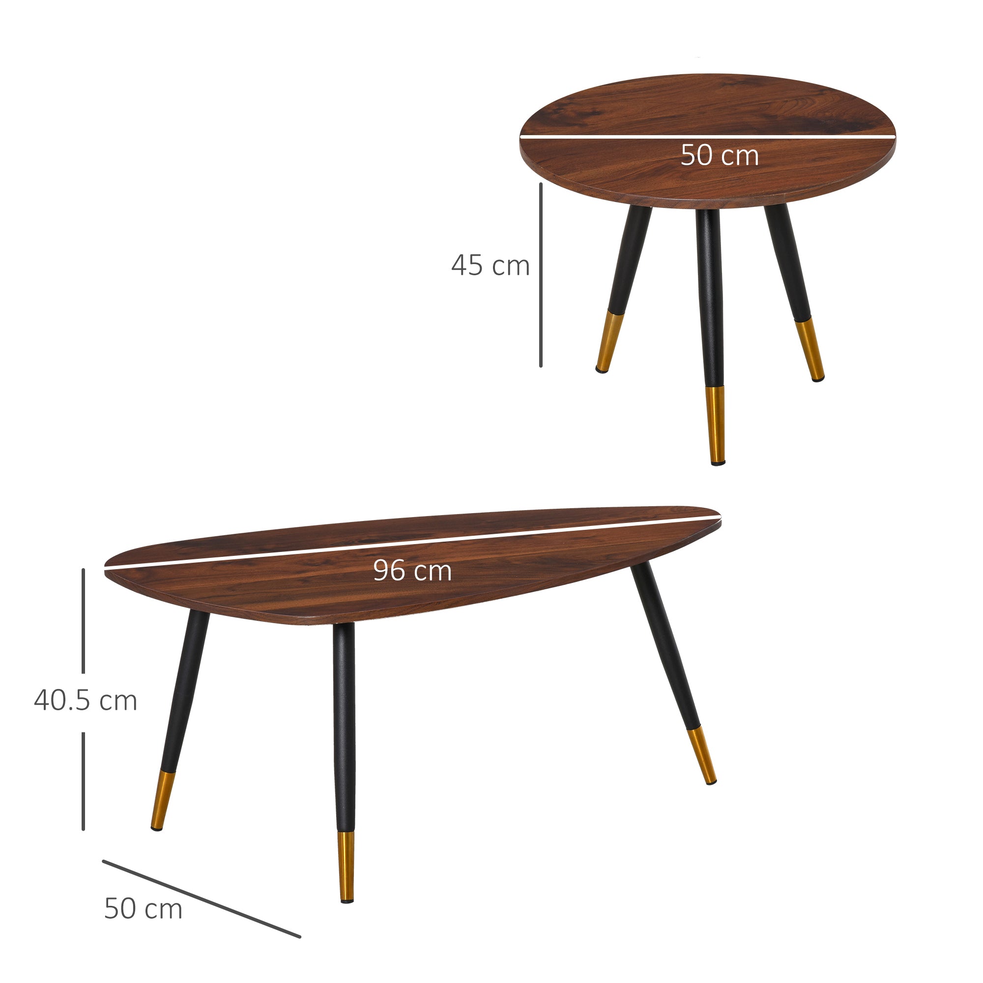 HOMCOM Set of Two Scandinavian-Style Coffee Tables - Walnut - North Peak Garden Furniture