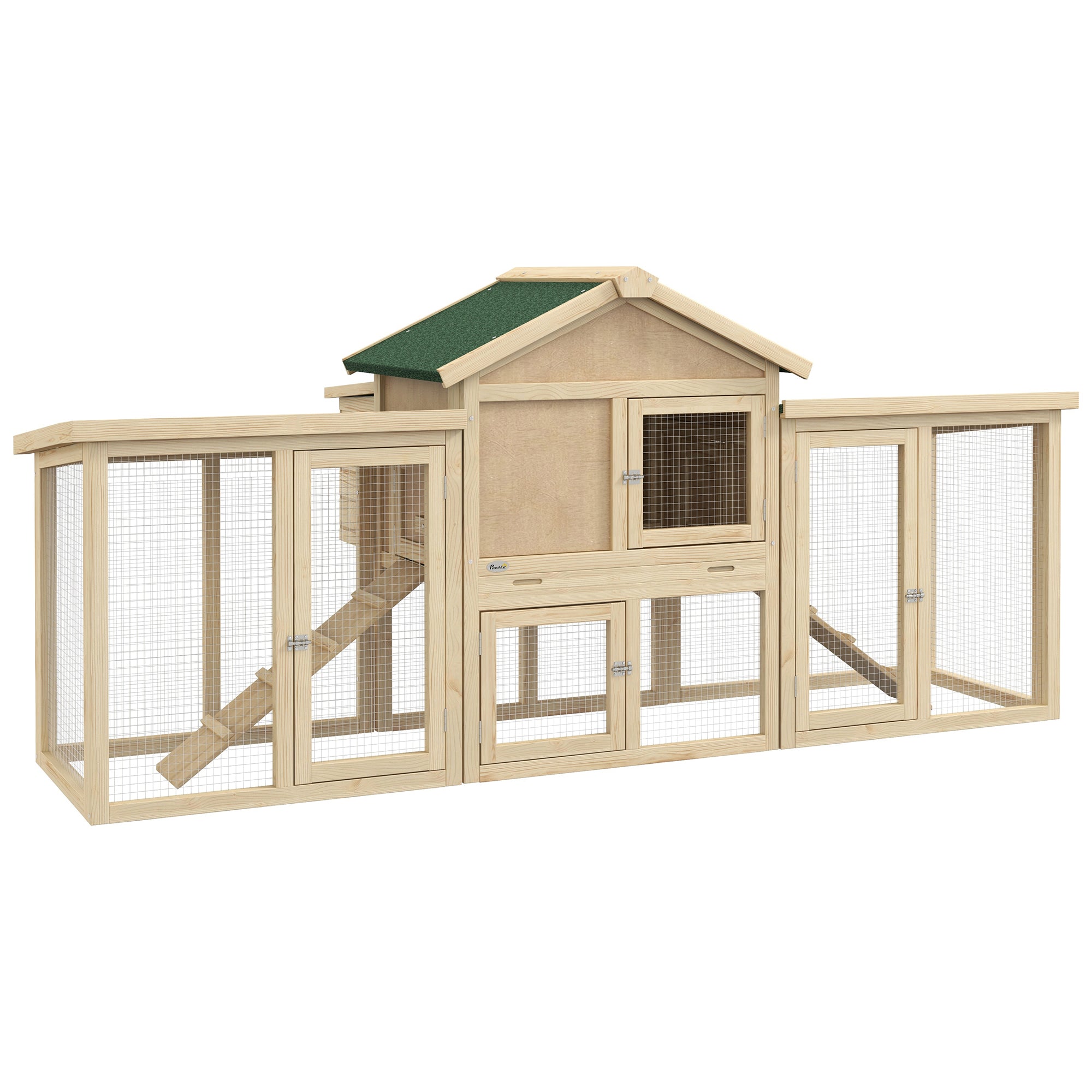 PawHut Large Chicken Coop with Run Backyard Hen House Poultry Coops Cages with Nesting Box Wooden 204 x 85 x 93cm - North Peak Garden Furniture