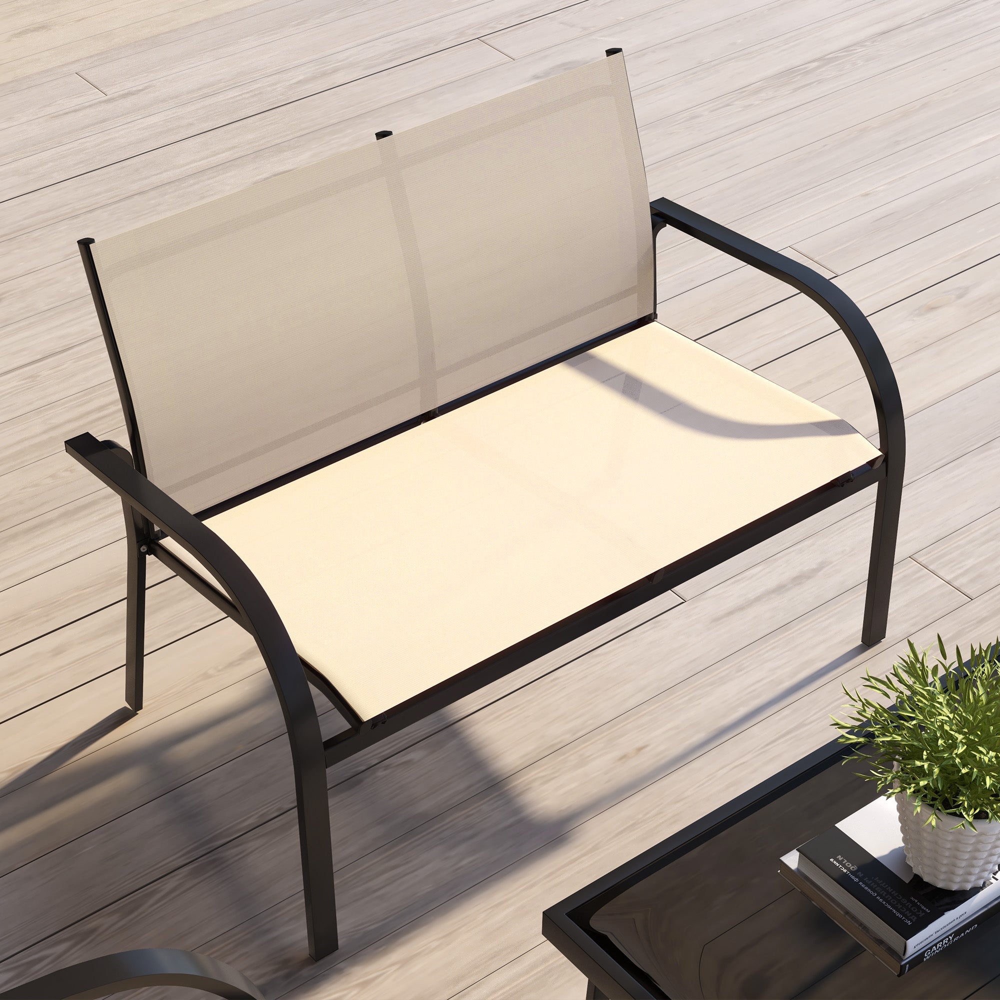 Outsunny Four-Piece Curved Steel Garden Dining Set - Beige/Grey - North Peak Garden Furniture