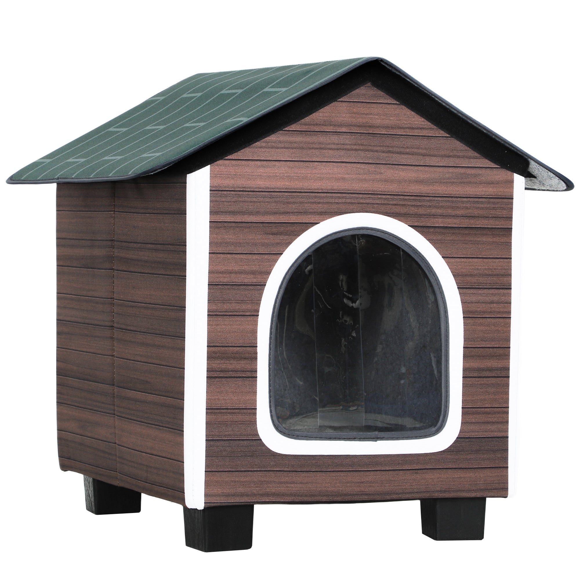 PawHut Insulated Outdoor Cat House, Water-Resistant Feral Cat Shelter with Elevated Base and Cushion, Red-brown
