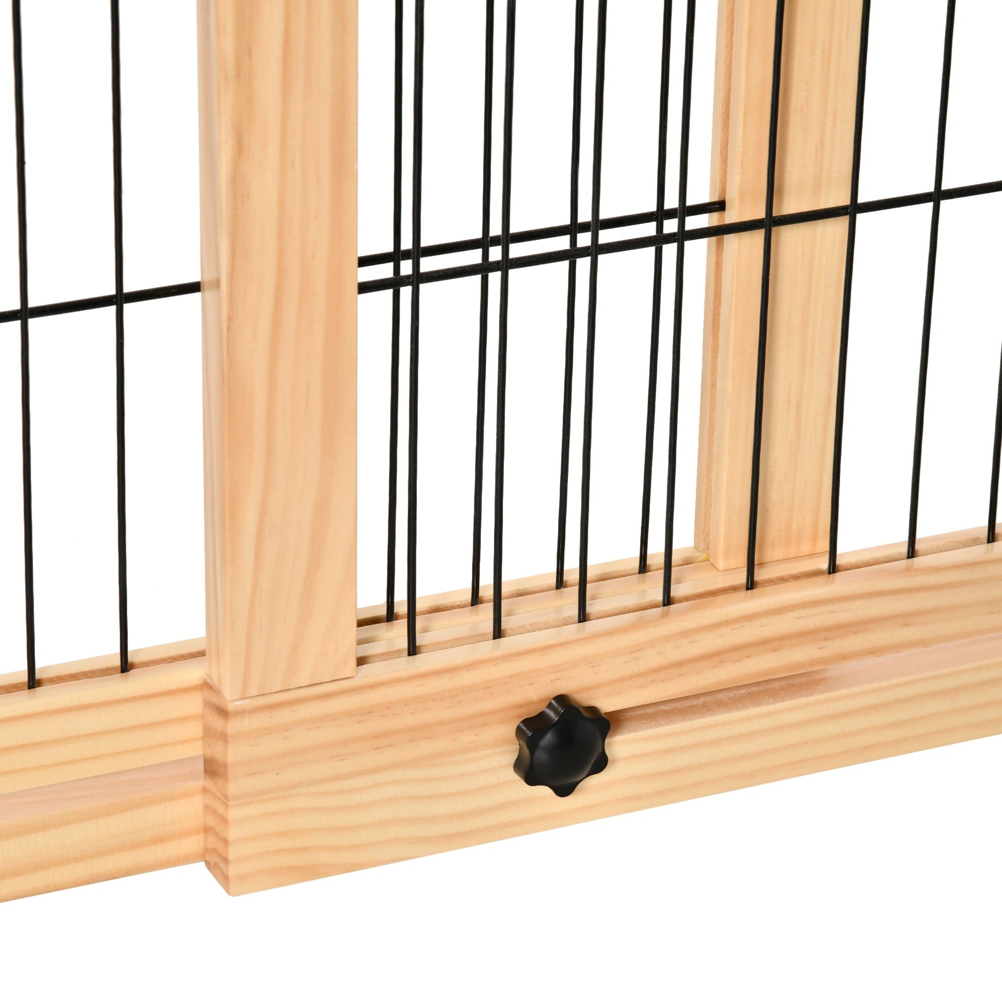 PawHut Freestanding Dog Gate, Foldable Pet Fence, Indoor Wood Barrier, Stair Gate with Support Feet, for Doorway, Hallway, Small and Medium Dogs, 69H x 104-183 cm, Natural Wood Effect - North Peak Garden Furniture