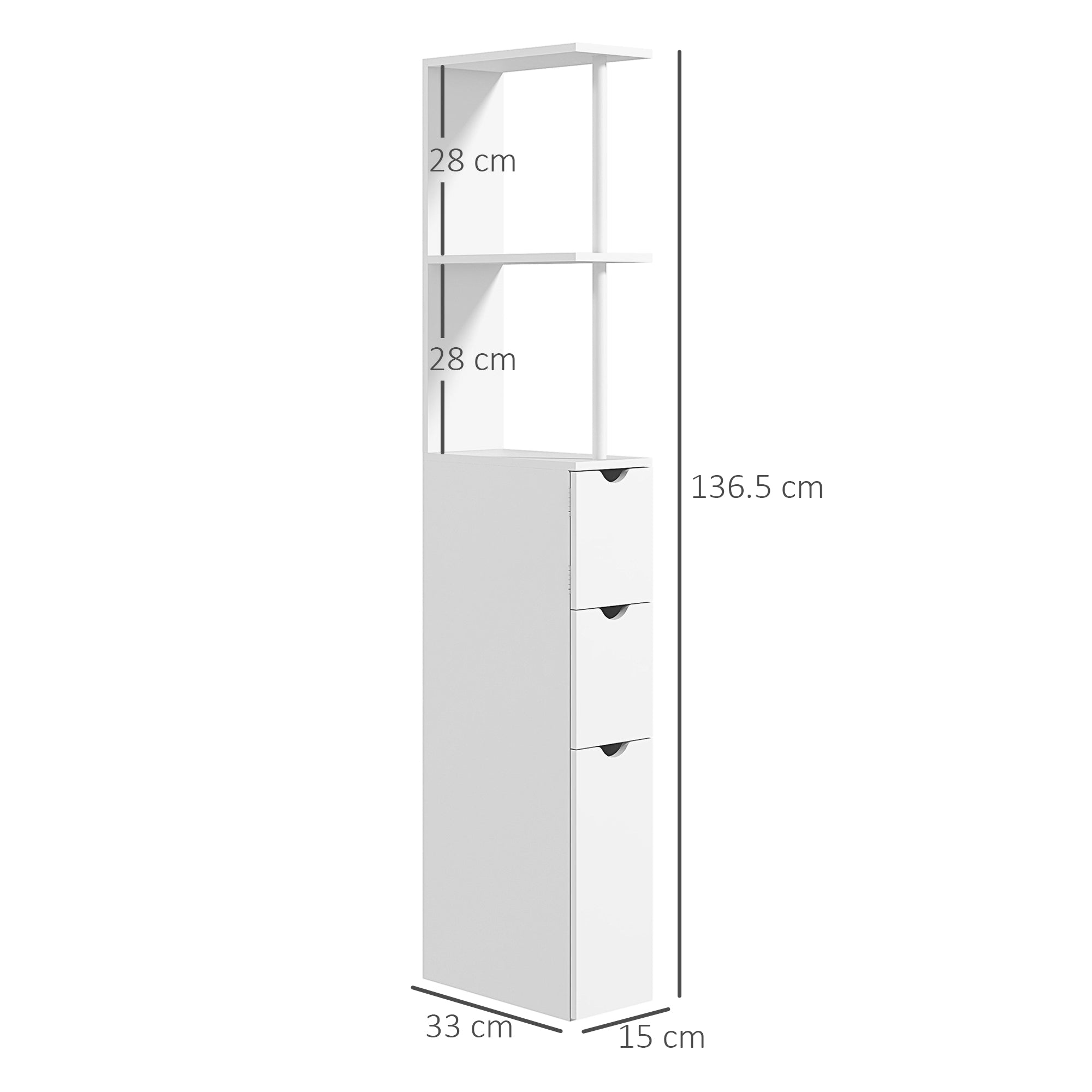 kleankin Slim Bathroom Storage Cabinet with Drawers, Tall Bathroom Cupboard with 2-Tier Shelf, White - North Peak Garden Furniture