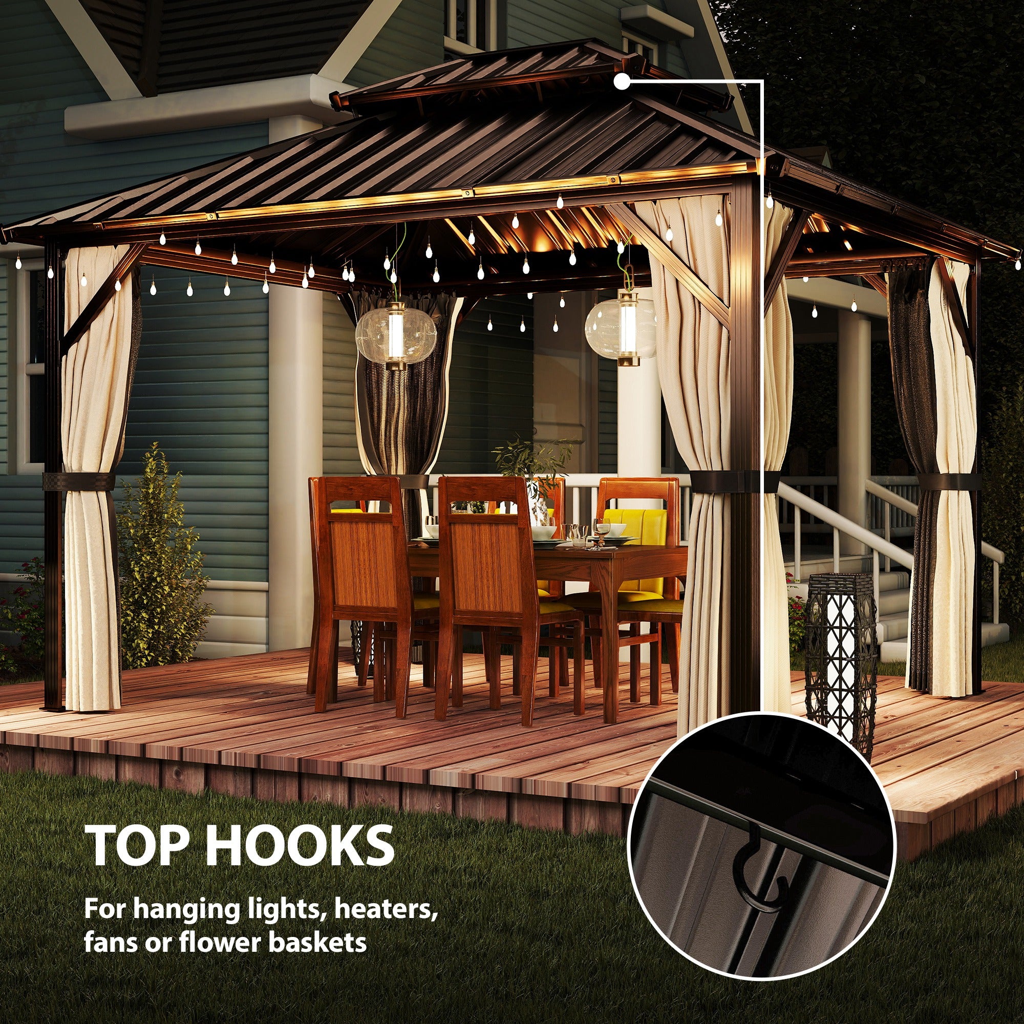 Outsunny 3x3 m Hardtop Gazebo Canopy with UPF50+ Double Galvanised Steel Roof, Aluminium Garden Gazebo Permanent Pavilion, Brown