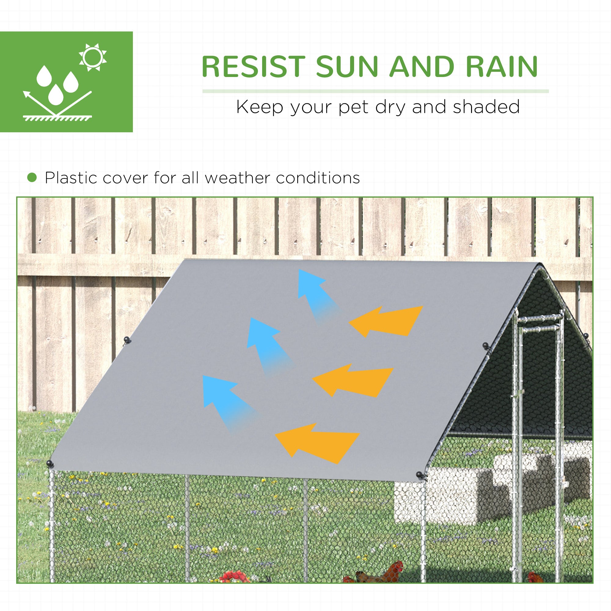 PawHut Walk-in Galvanised Steel Chicken Run with Chicken Activity Shelf and Cover, 3 x 6 x 2m - North Peak Garden Furniture