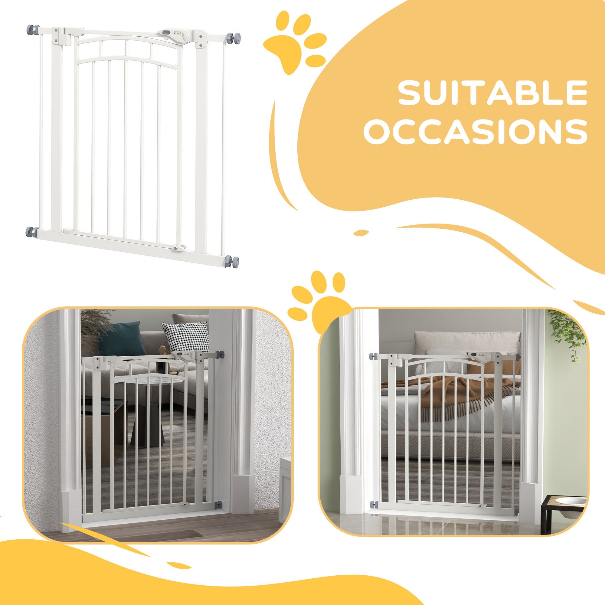 PawHut Pressure Fit Stair Gate, Dog Gate w/ Auto Closing Door, for Small, Medium Dog, Easy Installation, for 74-80cm Opening - North Peak Garden Furniture
