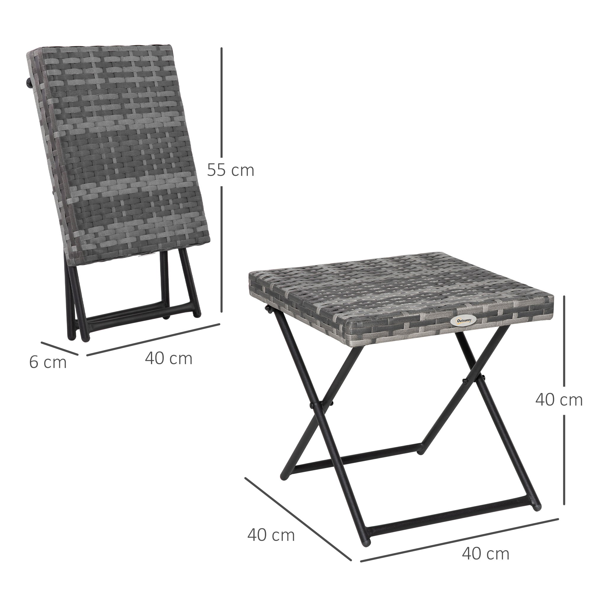 Outsunny Square PE Wicker Rattan Folding Table - Grey