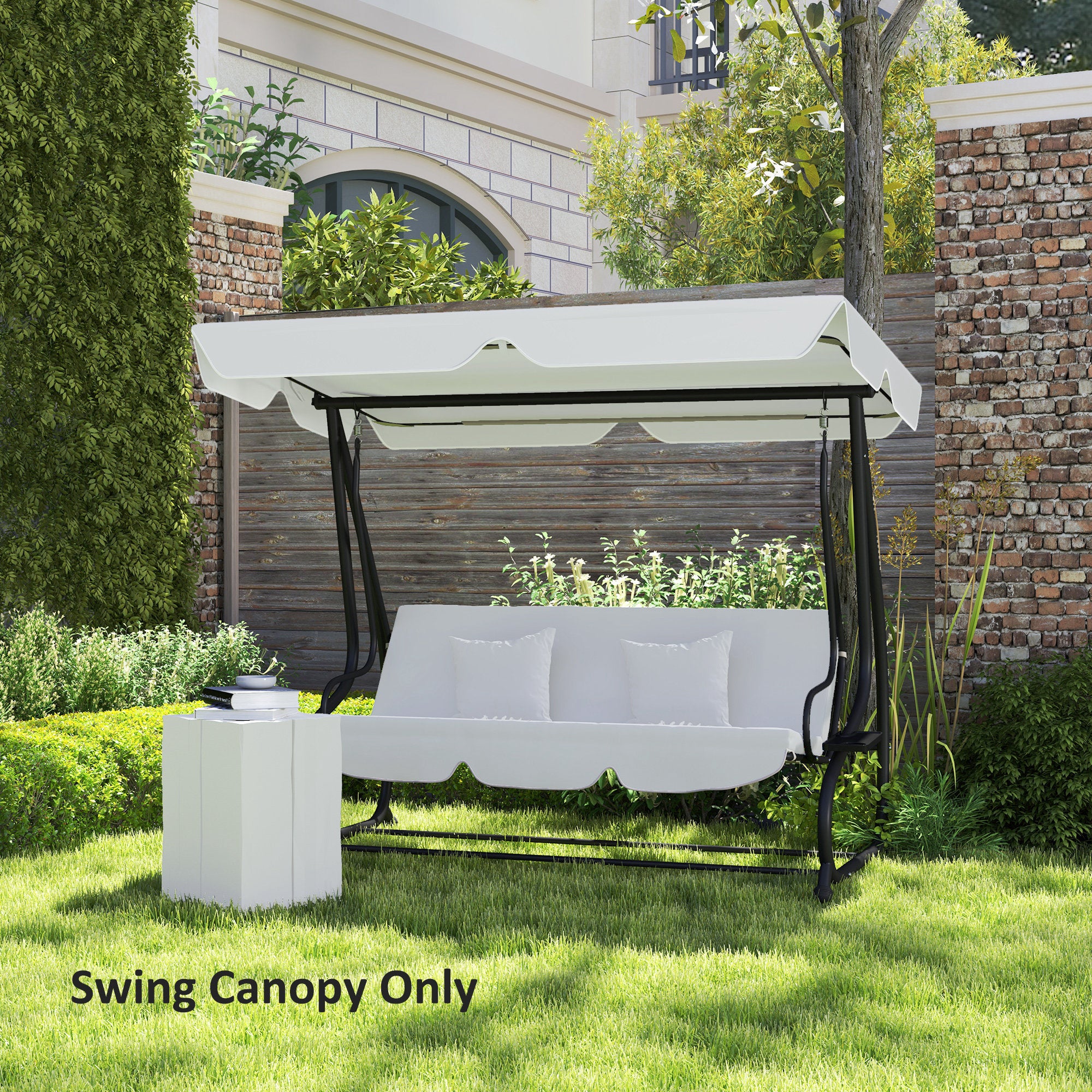 Outsunny Garden Swing Canopy Replacement 3 Seater, Waterproof Garden Swing Seat Canopy Cover, Windproof Anti-UV Sun Shade (Canopy Only) for Patio, Balcony, Light Grey - North Peak Garden Furniture