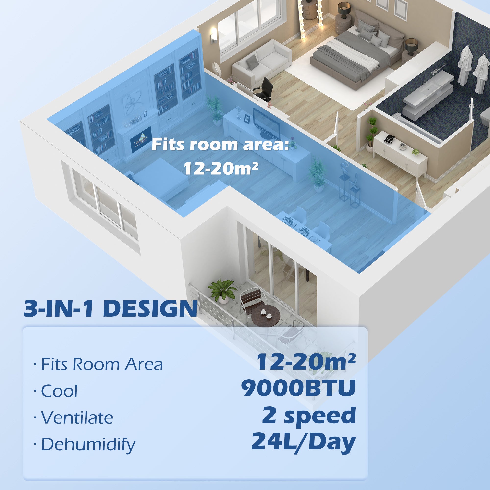 HOMCOM 7,000 BTU Mobile Air Conditioner for Room up to 15m², with Dehumidifier, 24H Timer, Wheels, Window Mount Kit