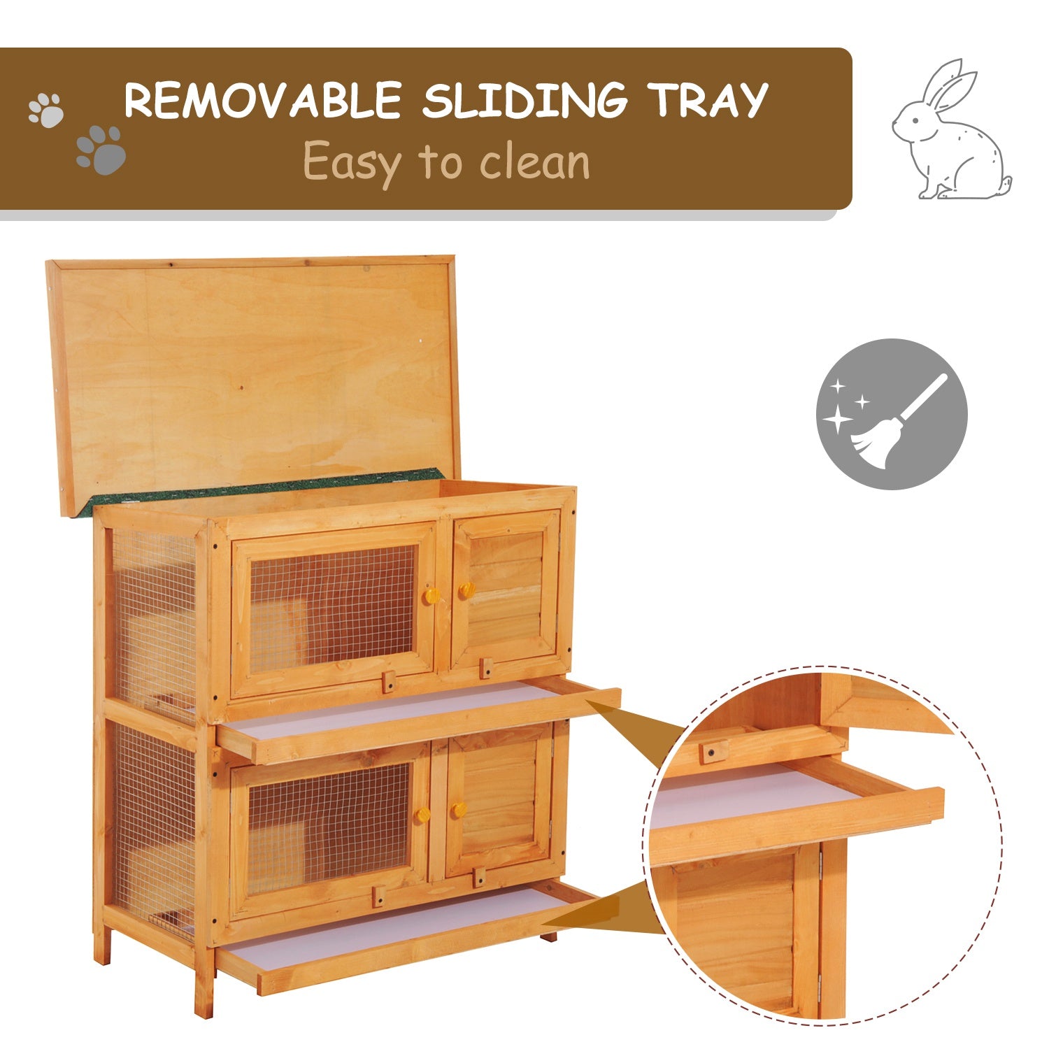Pawhut 90cm 2 Tiers Double Decker Wooden Guinea Pigs Hutches Pet Cage - North Peak Garden Furniture