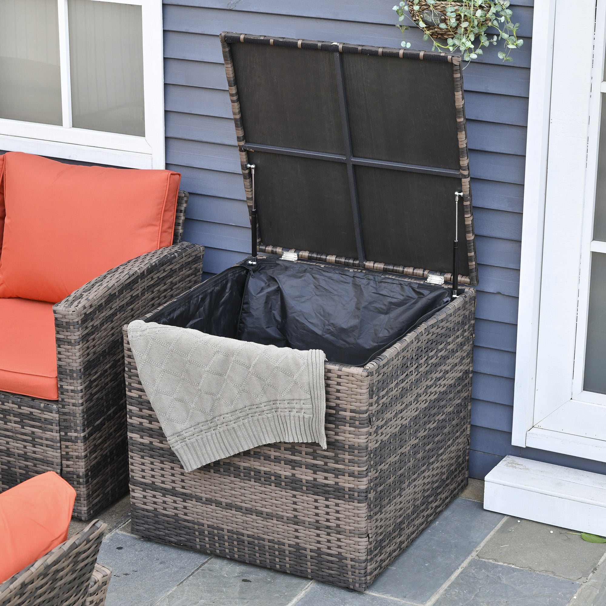 Outsunny 7-Seater Outdoor Rattan Wicker Sofa Set Sectional Patio Conversation Furniture Set w/ Storage Table & Cushion Mixed Brown