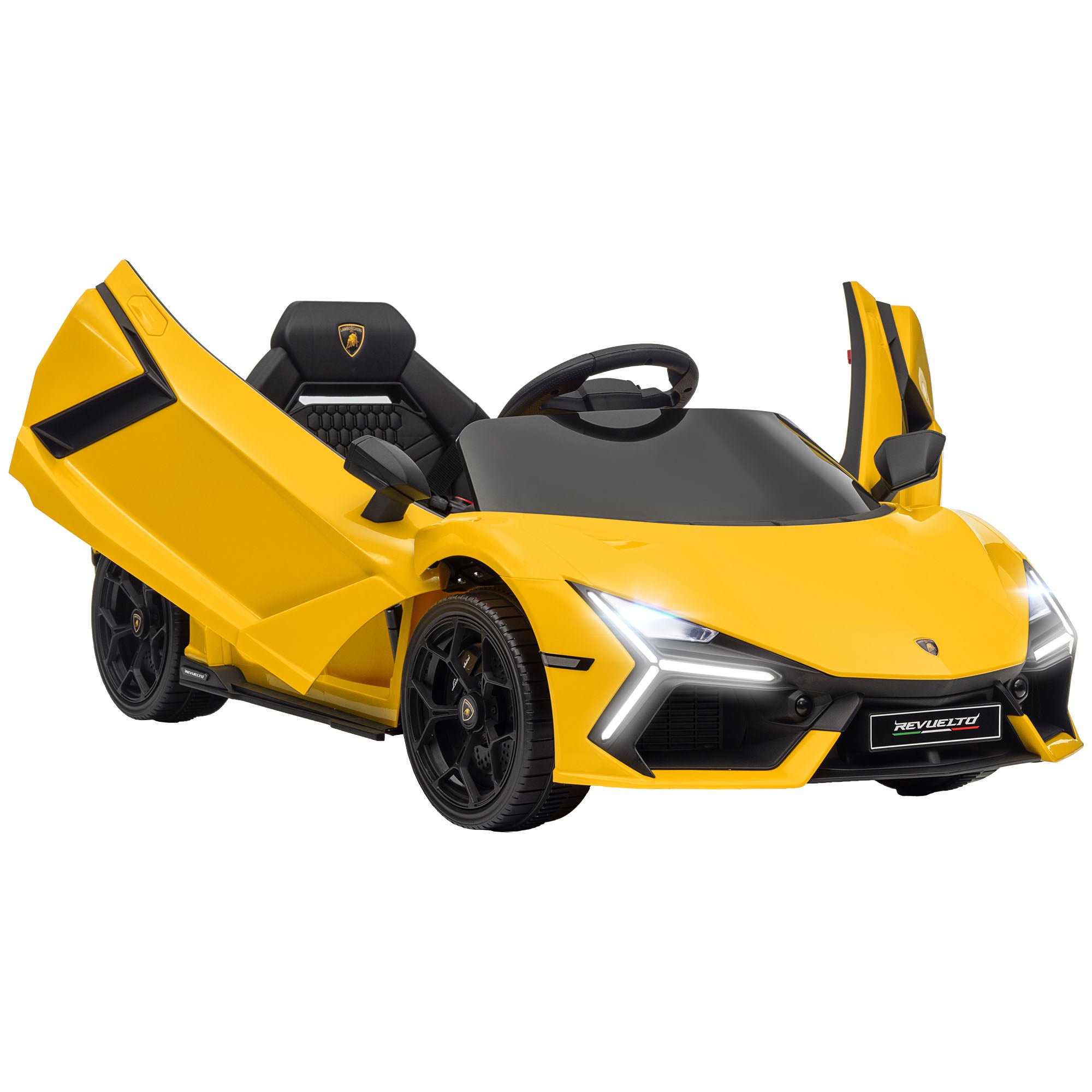 AIYAPLAY Lamborghini Revuelto Licensed 12V Ride on Car w/ Butterfly Doors, Transport Wheels, Suspension, Remote Control, Yellow - North Peak Garden Furniture