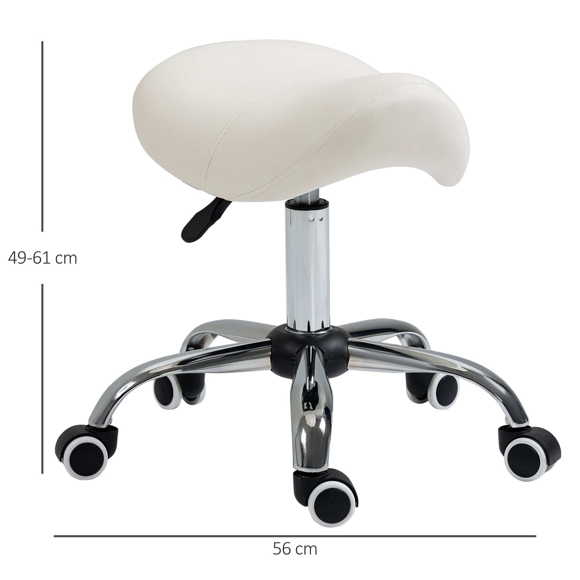 HOMCOM Cosmetic Stool 360° Rotate Height Adjustable Salon Massage Spa Chair Hydraulic Rolling Faux Leather Saddle Stool, Cream - North Peak Garden Furniture