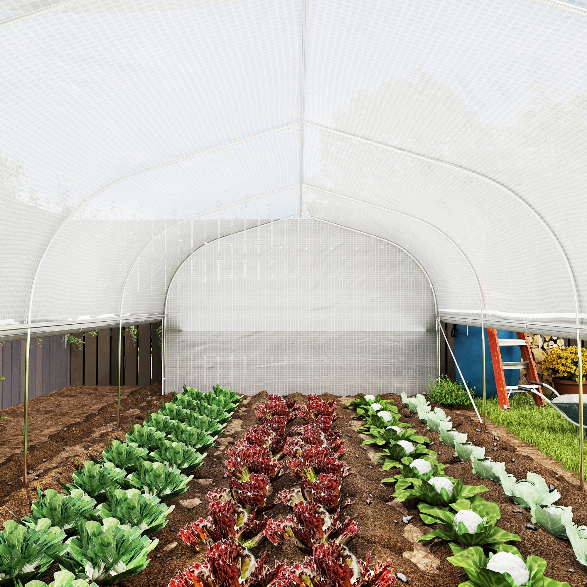 Outsunny 6 x 3 x 2m Walk-in Polytunnel Greenhouse, Zipped Roll Up Sidewalls, Mesh Door, 8 Mesh Windows, Tunnel Warm House Tent with PE Cover, Complimentary Plant Labels and Gloves, White - North Peak Garden Furniture