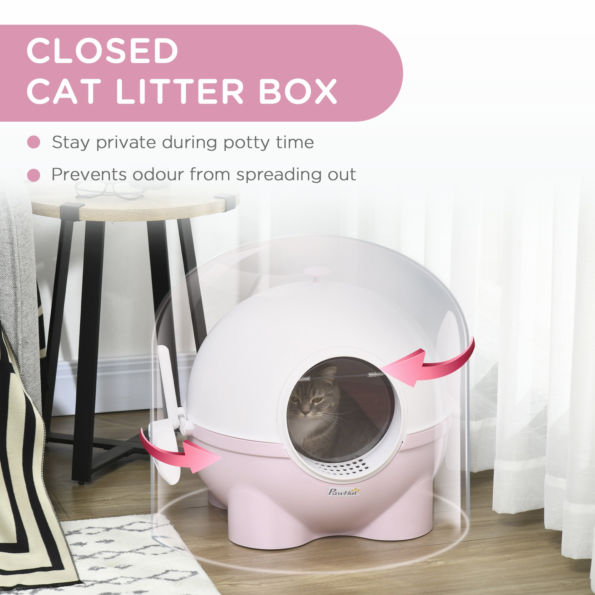 PawHut Large Cat Litter Box, with Scoop, Front Entrance, 53 x 51 x 48cm - Pink - North Peak Garden Furniture