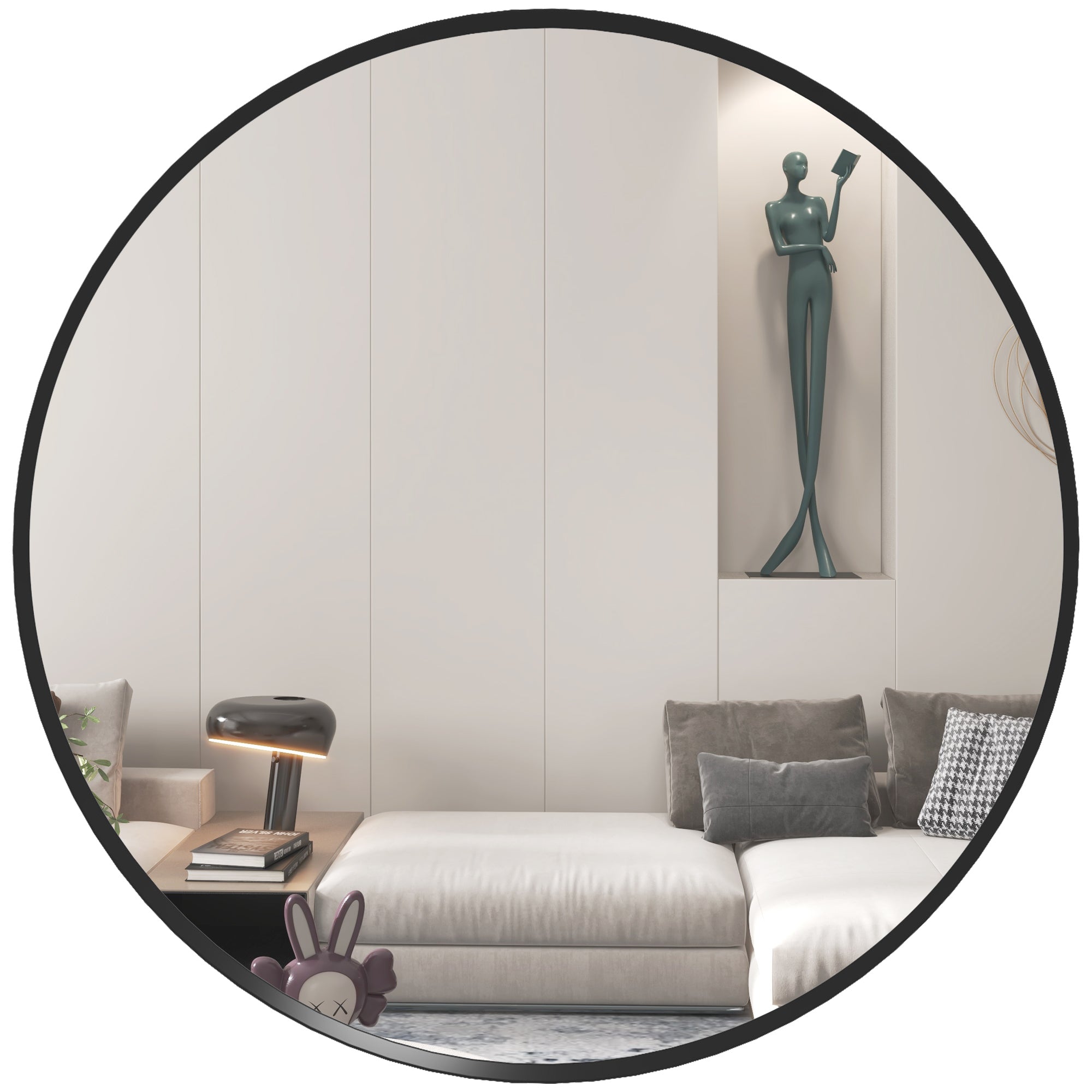 HOMCOM 61cm Decorative Wall Mirror for Bedroom Living Room, Modern Round Bathroom Mirror for Home Decor, Black - North Peak Garden Furniture