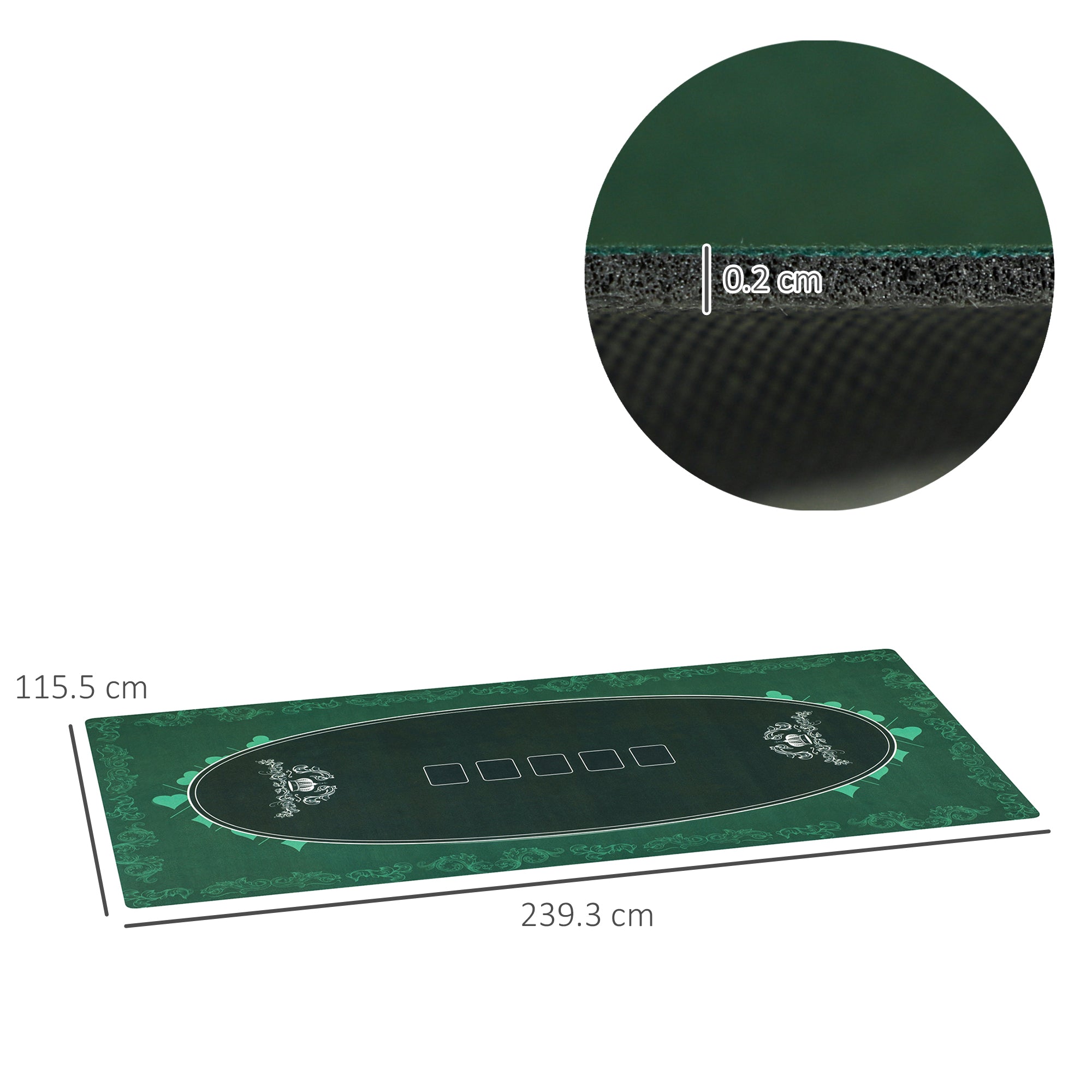 SPORTNOW 239.3 x 115.5 cm Professional Texas Hold'em Poker Mat 12 Player Water-Resistant Poker Table Top Rubber Poker Table Mat with Felt Surface Carry Bag, Green - North Peak Garden Furniture