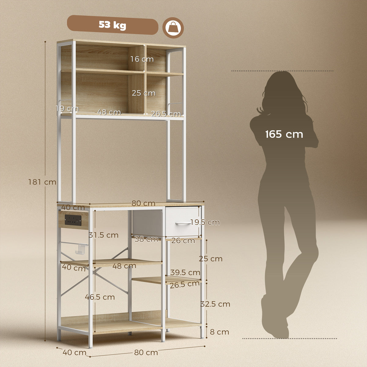 HOMCOM Kitchen Baker's Rack, Microwave Stand with Storage Shelves and 6 Hooks for Small Spaces