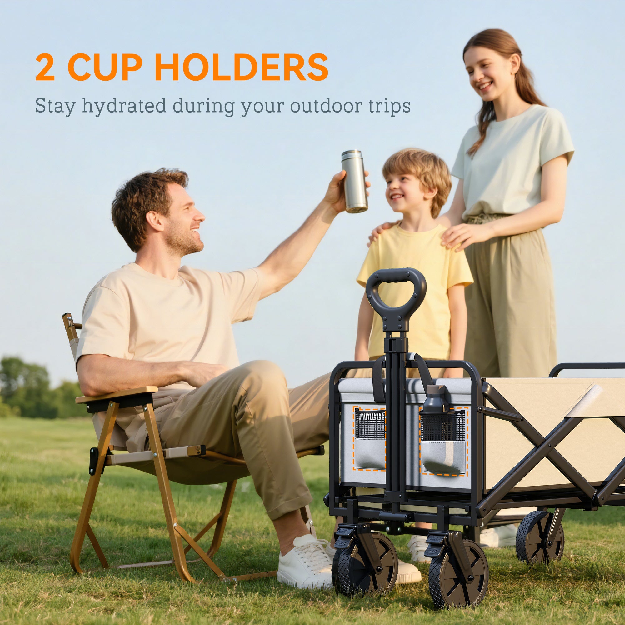 Outsunny Folding Pull Along Cart Cargo Wagon Trolley with Telescopic Handle - Dark Grey - North Peak Garden Furniture