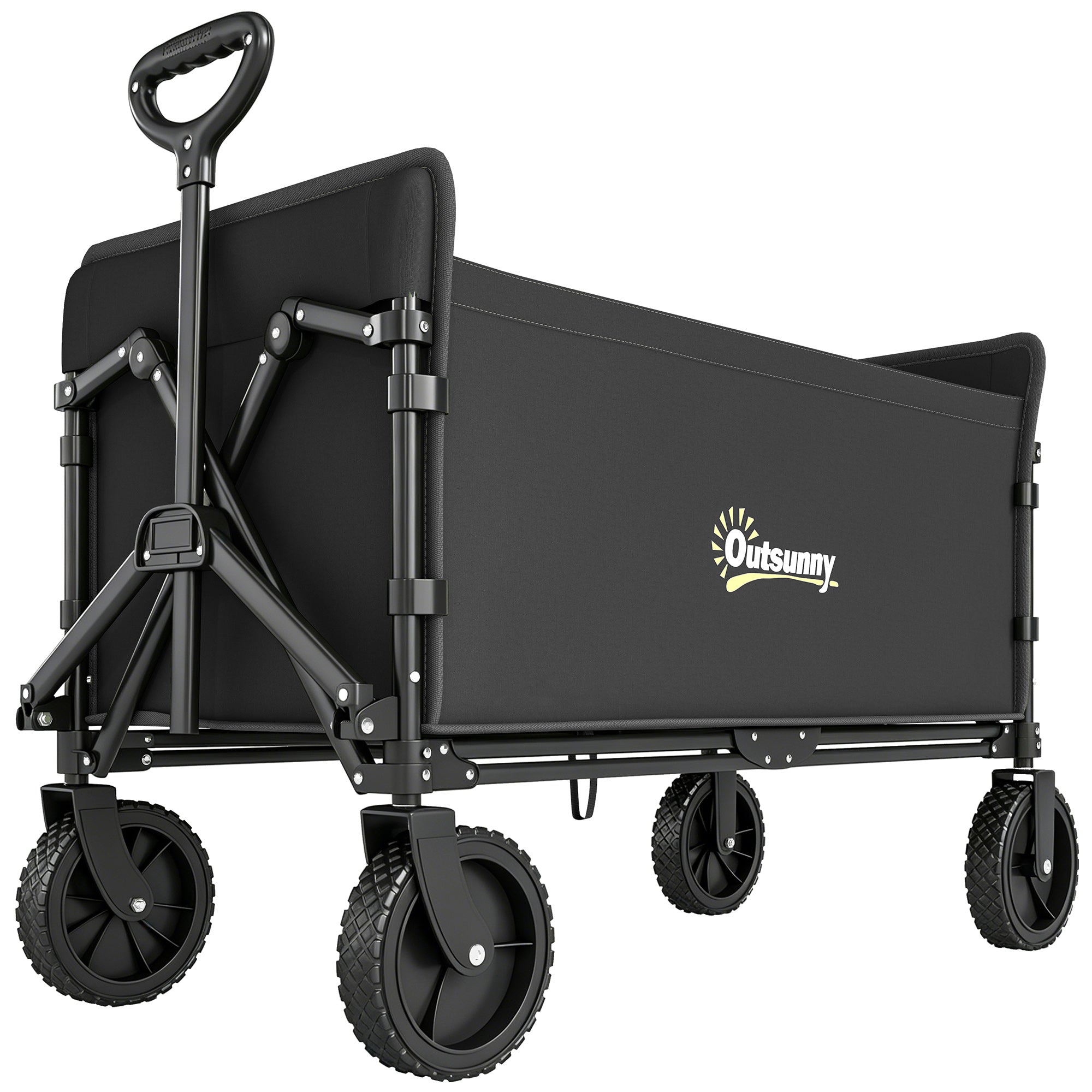 Outsunny 120L Folding Garden Trolley Cart, Outdoor Collapsible Wagon with Wheels and Adjustable Handle for Beach, Camping, Festival, Black