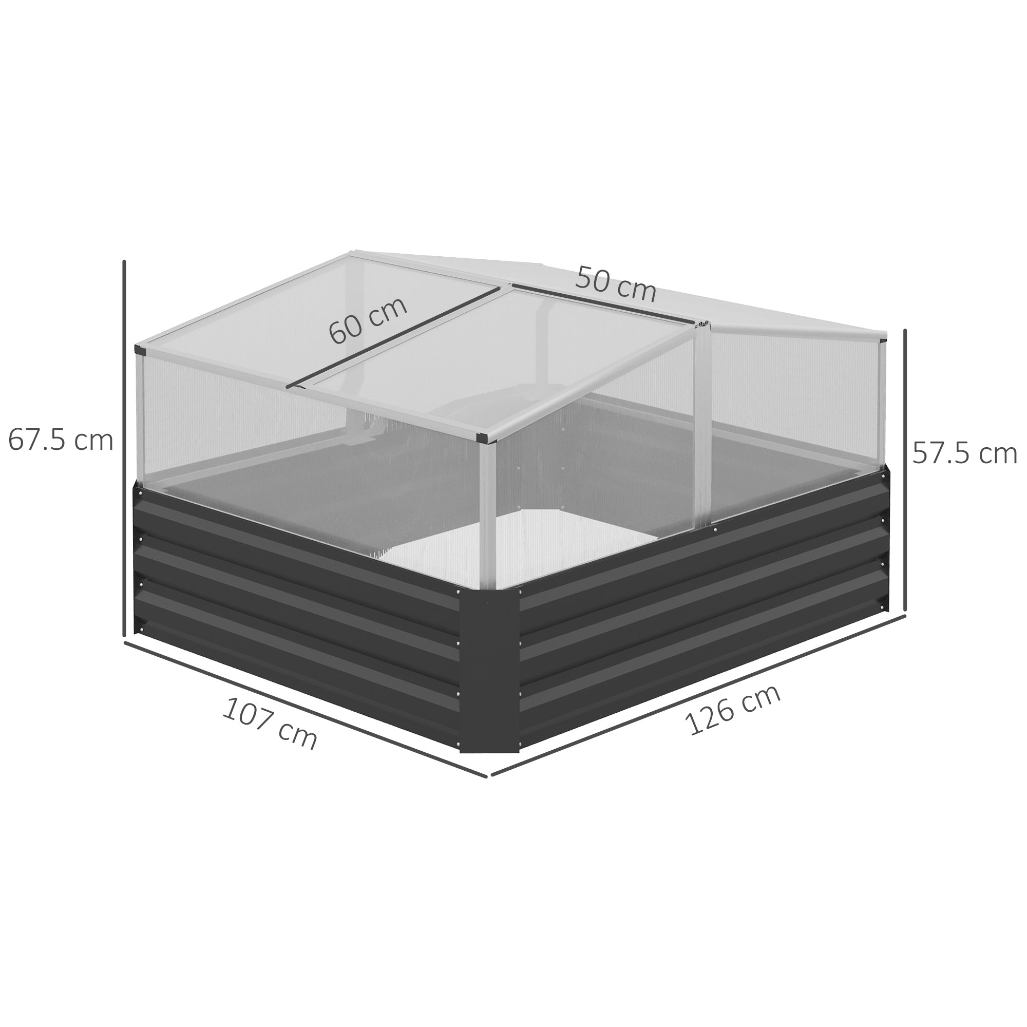 Outsunny Outsuuny Galvanised Raised Garden Bed, Outdoor Planter Box with Greenhouse and Cover for Vegetables, Flowers, Dark Grey - North Peak Garden Furniture