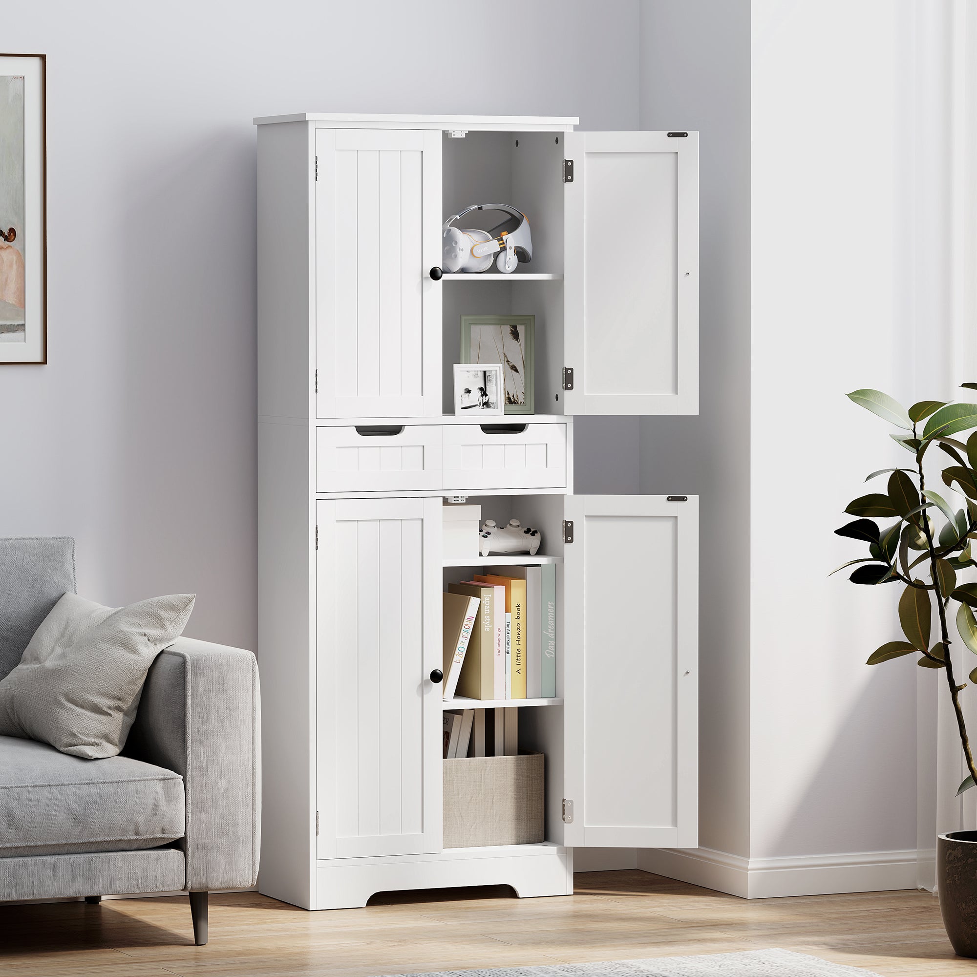 HOMCOM Tall Bathroom Cabinet, Freestanding Storage Cupboard, Bathroom Storage Cabinet with Drawer, Adjustable Shelf and Doors, 60 x 30 x 160 cm, White - North Peak Garden Furniture