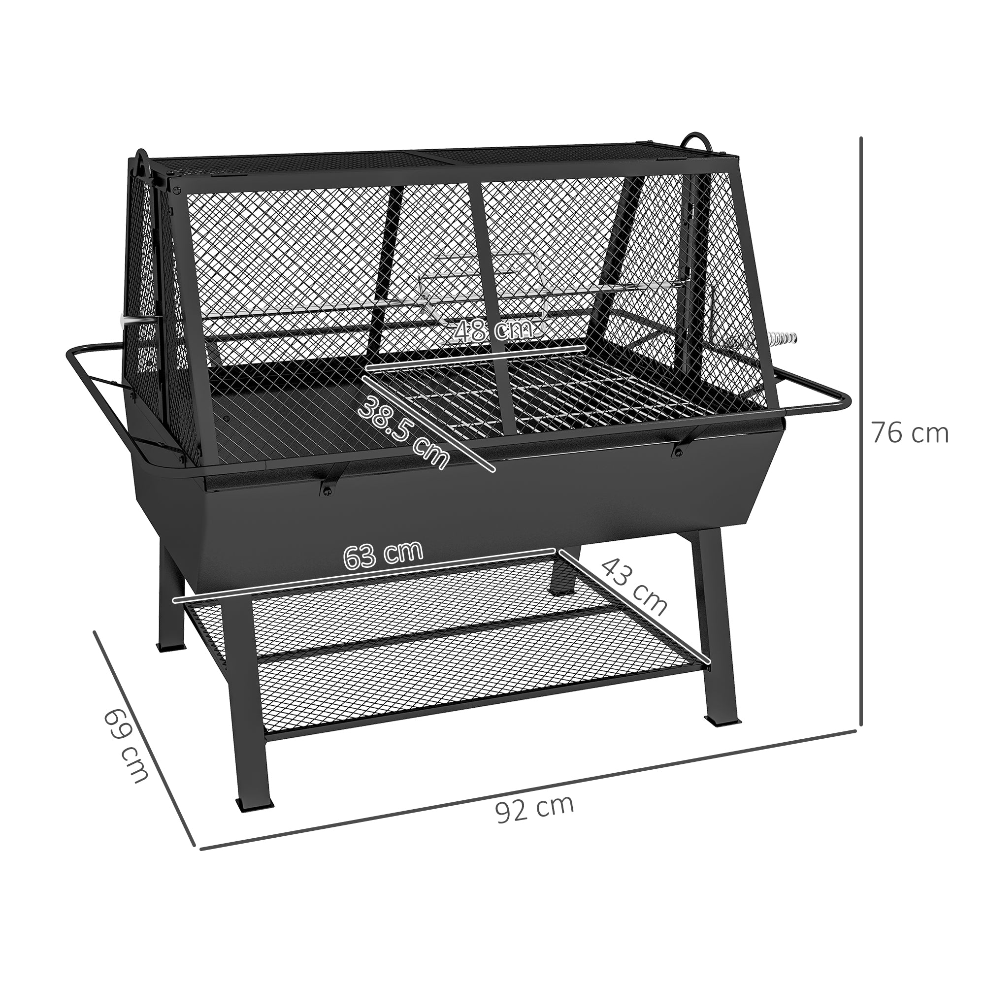 Outsunny 3-in-1 Barbecue Grill, Rotisserie Roaster and Fire Pit, with Cover - North Peak Garden Furniture