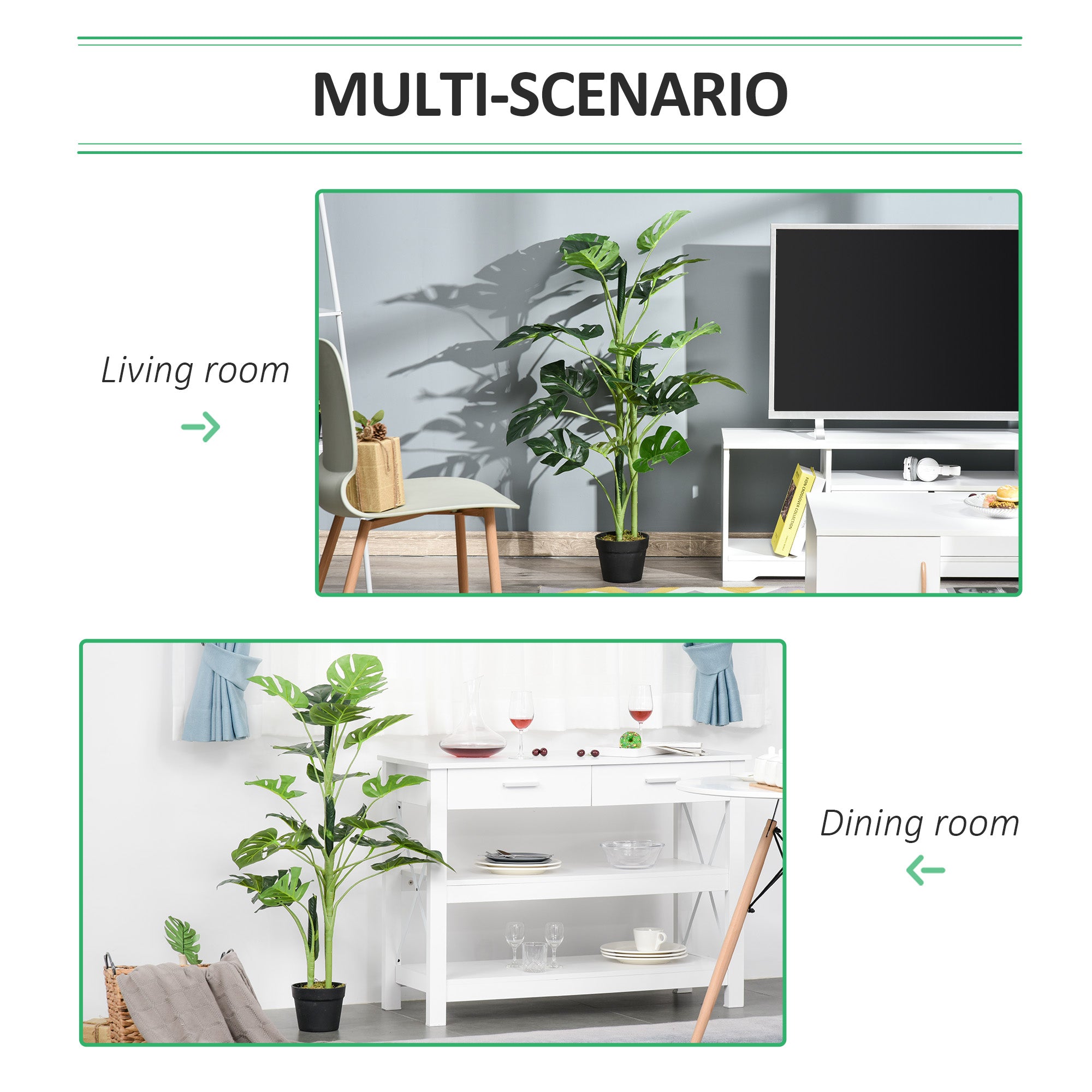 Outsunny 100cm/3.3FT Artificial Monstera Tree Decorative Cheese Plant 21 Leaves with Nursery Pot, Fake Tropical Palm Tree for Indoor Outdoor Décor - North Peak Garden Furniture