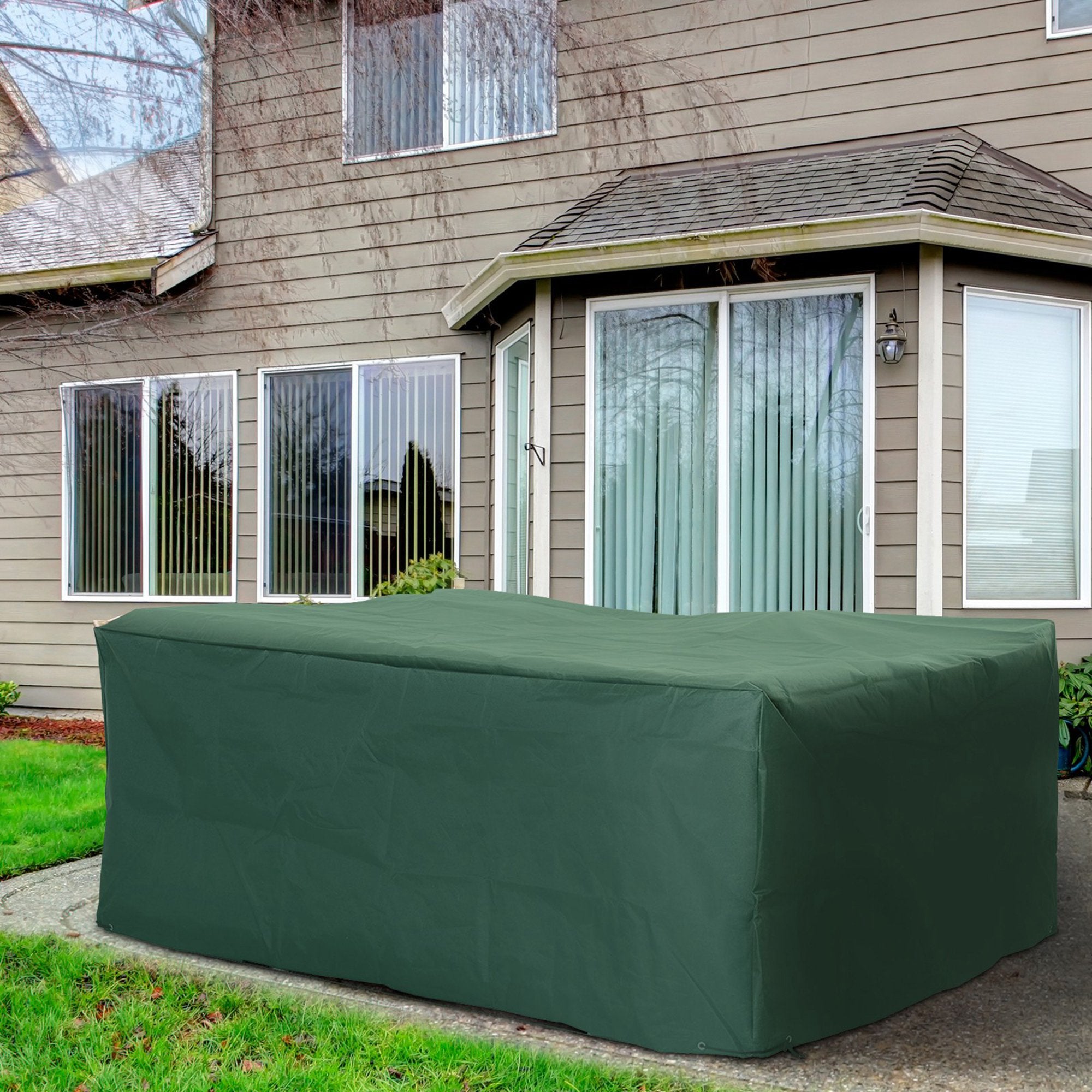 Outsunny 600D Oxford Patio Set Cover Outdoor Garden Rattan Furniture Protection Cover Protector Waterproof Anti-UV, Green, 245 x 165 x 55cm - North Peak Garden Furniture