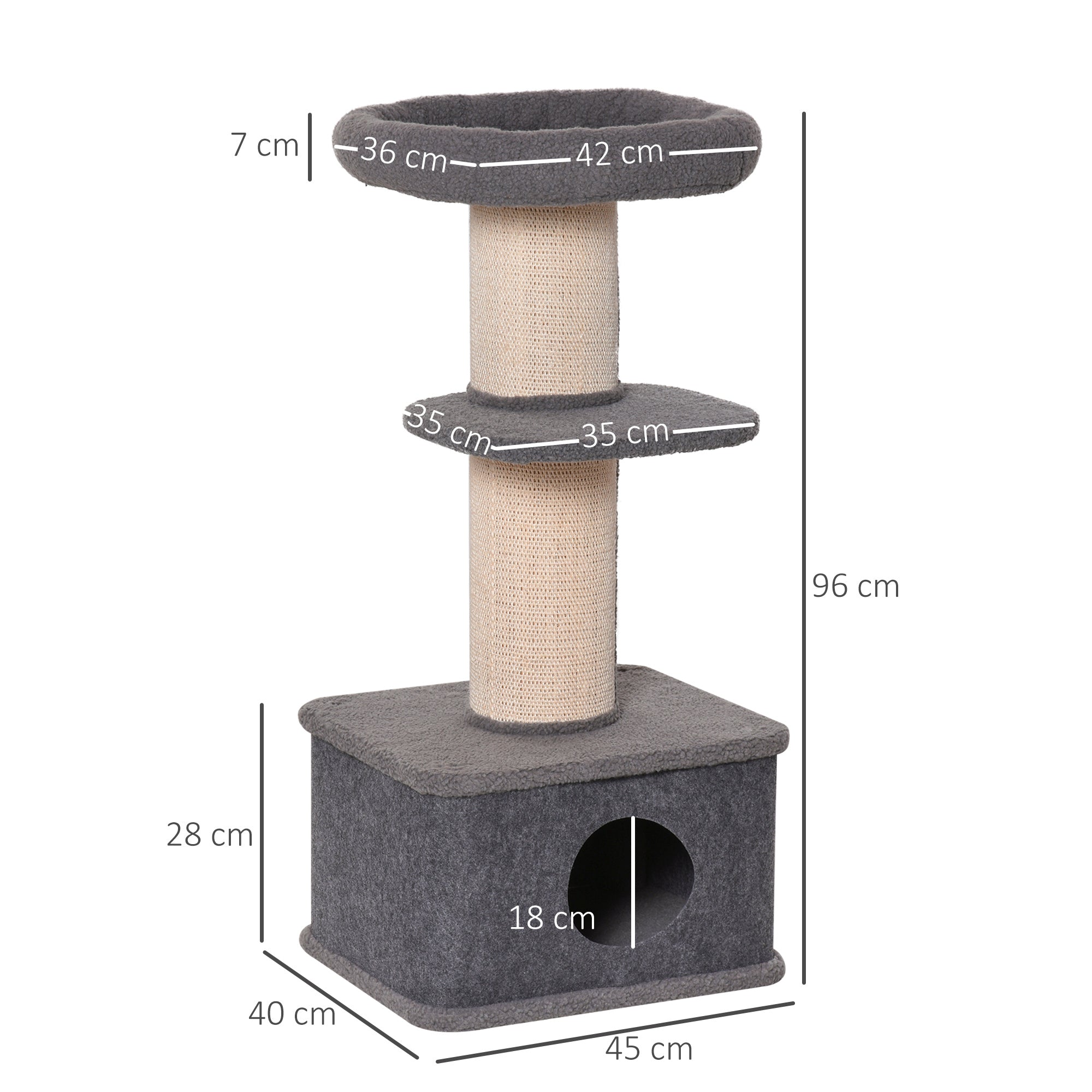 PawHut Multi-level Kitten Tower, Cat Tree Activity Centre with Sisal Scratching Posts, Condo, Plush Perches, Grey