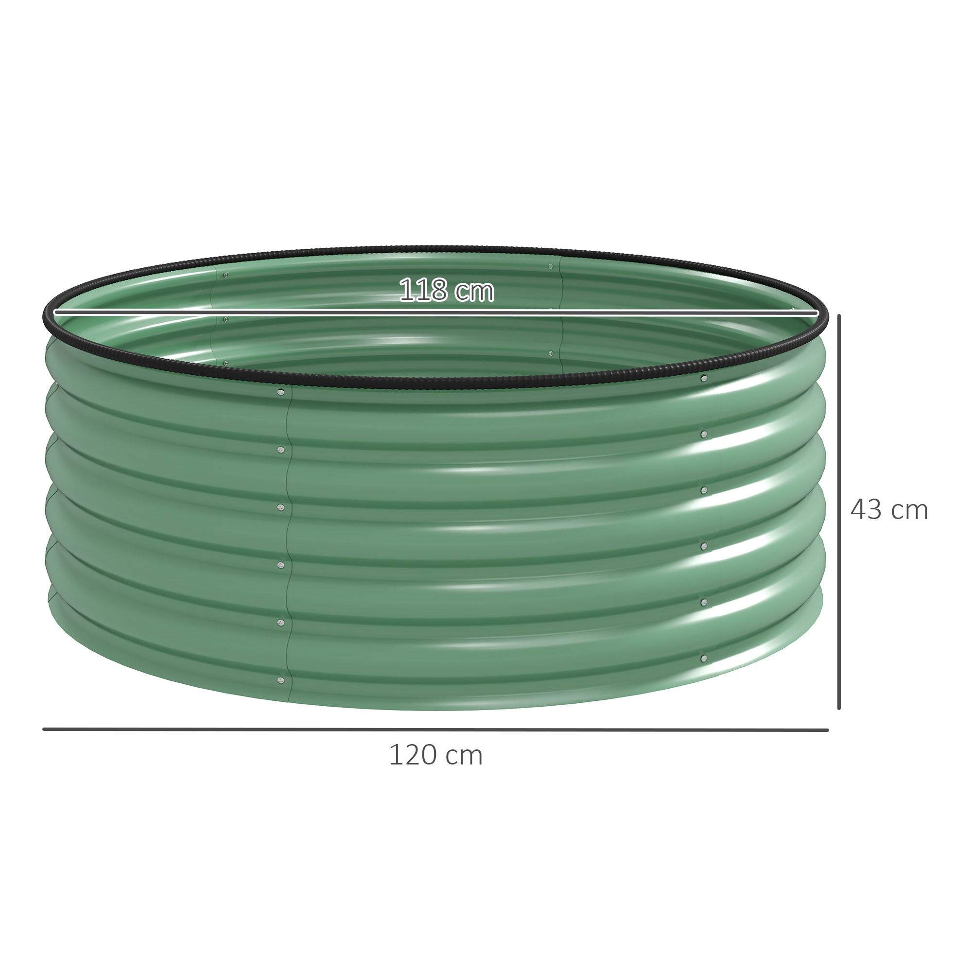 Outsunny Galvanised Raised Garden Bed with Safety Edging, Outdoor Raised Planter Box with Gloves, 120 x 120 x 43cm, Light Green - North Peak Garden Furniture