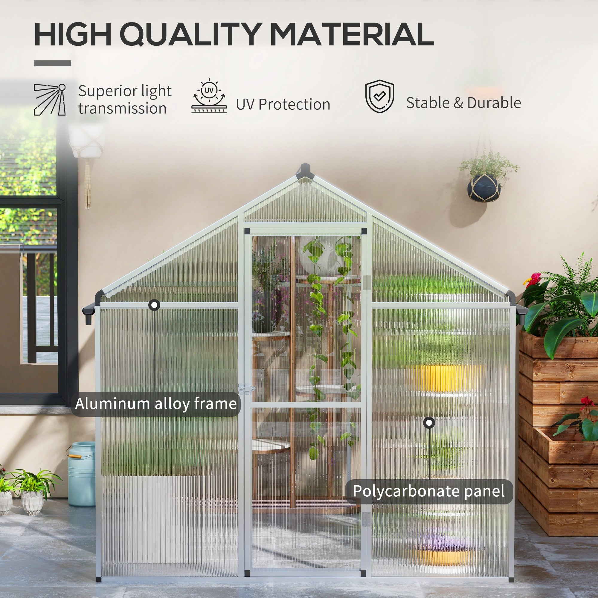 Outsunny 8 x 6ft Aluminium Frame Greenhouse, with Foundation - North Peak Garden Furniture