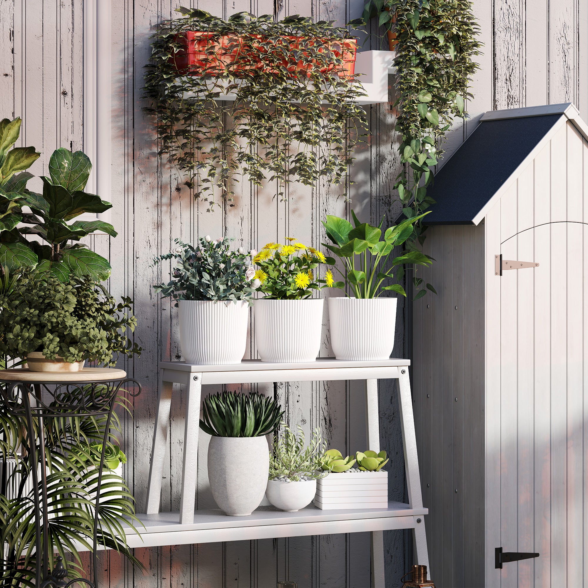 Outsunny Set of Three Ф22cm Planters - White - North Peak Garden Furniture