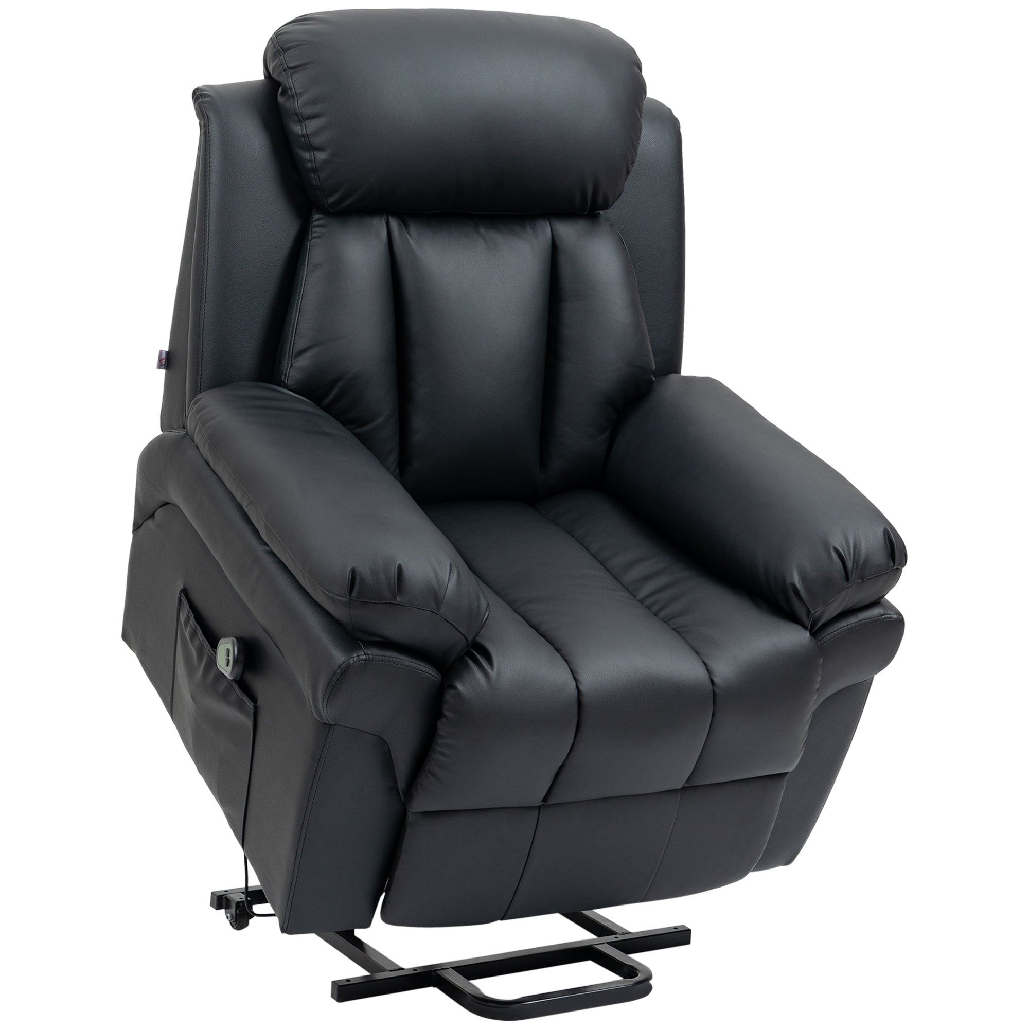 HOMCOM Power Lift Recliner Armchair, Electric Lift Chair for Elderly, Overstuffed Faux Leather, Riser and Reclining Chair with Remote Control, Side Pockets, Extended Footrest, for Living Room, Black - North Peak Garden Furniture