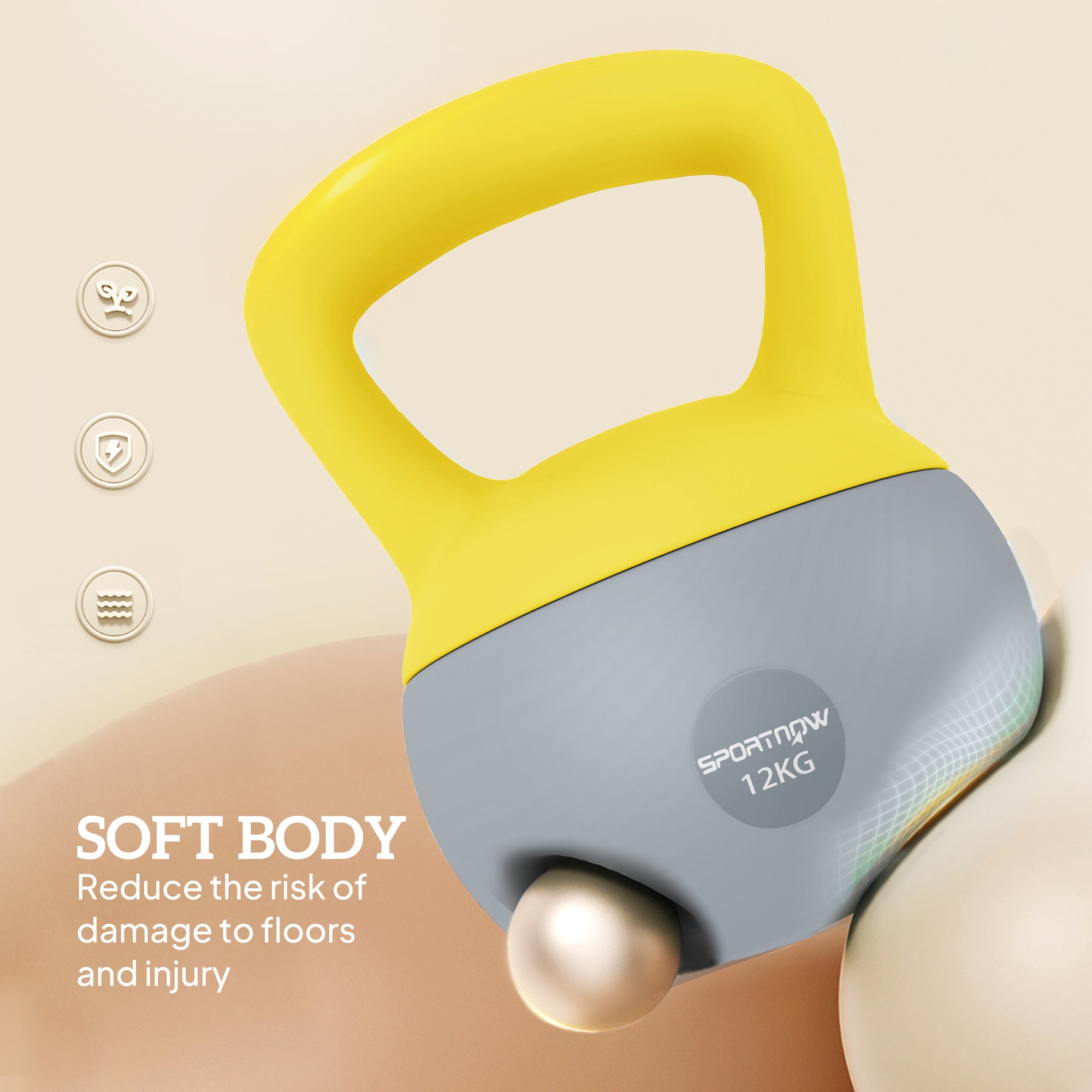 SPORTNOW 12KG Soft Kettlebell, Kettlebell with Non-Slip Handle for Home Gym, Weight Lifting, Strength Training, Yellow/Grey - North Peak Garden Furniture