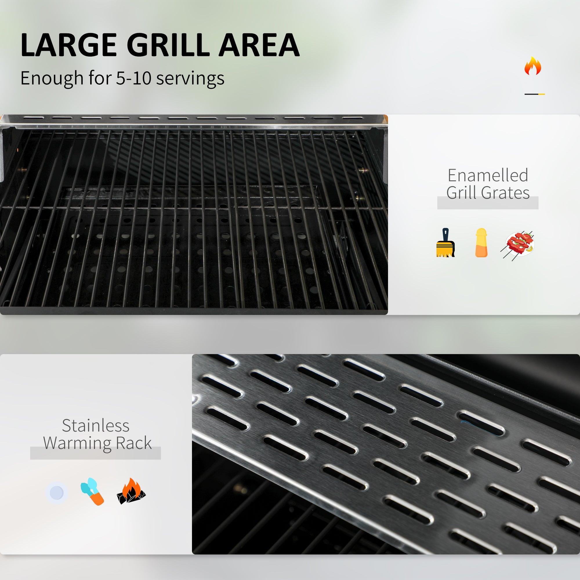 Outsunny Adjustable Charcoal Pan BBQ, with Thermometer and Warming Rack - North Peak Garden Furniture